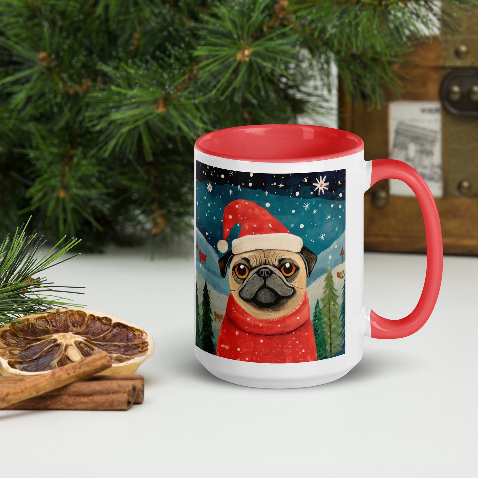 Mug with Color Inside Pug -Merry Woofmas