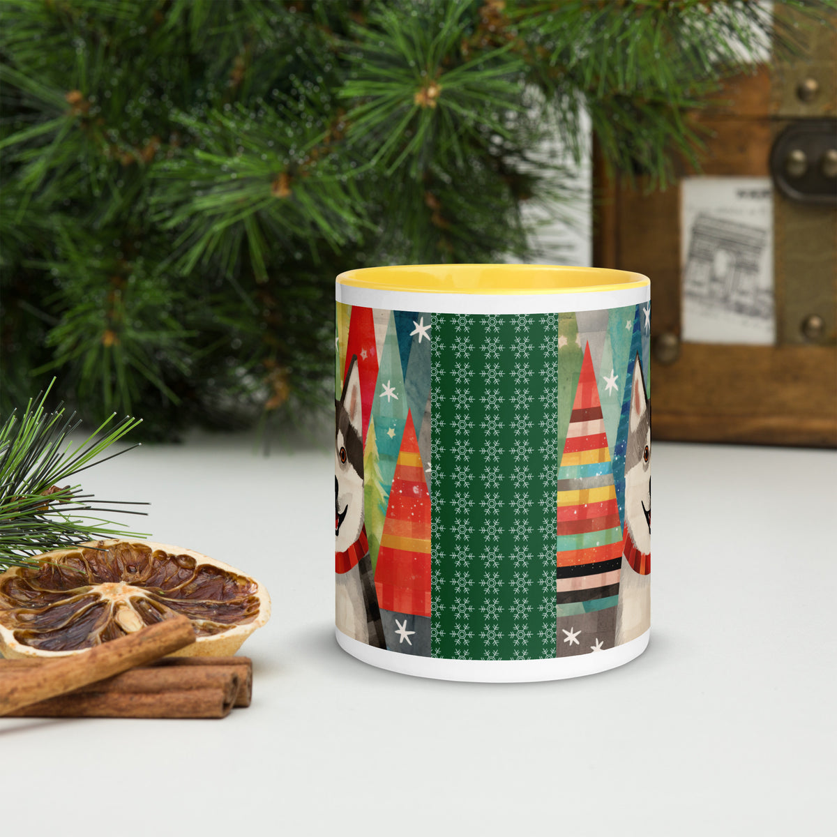 Mug with Color Inside Siberian Husky - Merry Woofmas