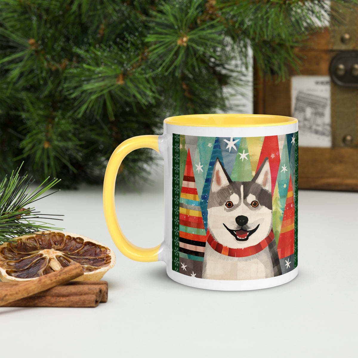 Mug with Color Inside Siberian Husky - Merry Woofmas