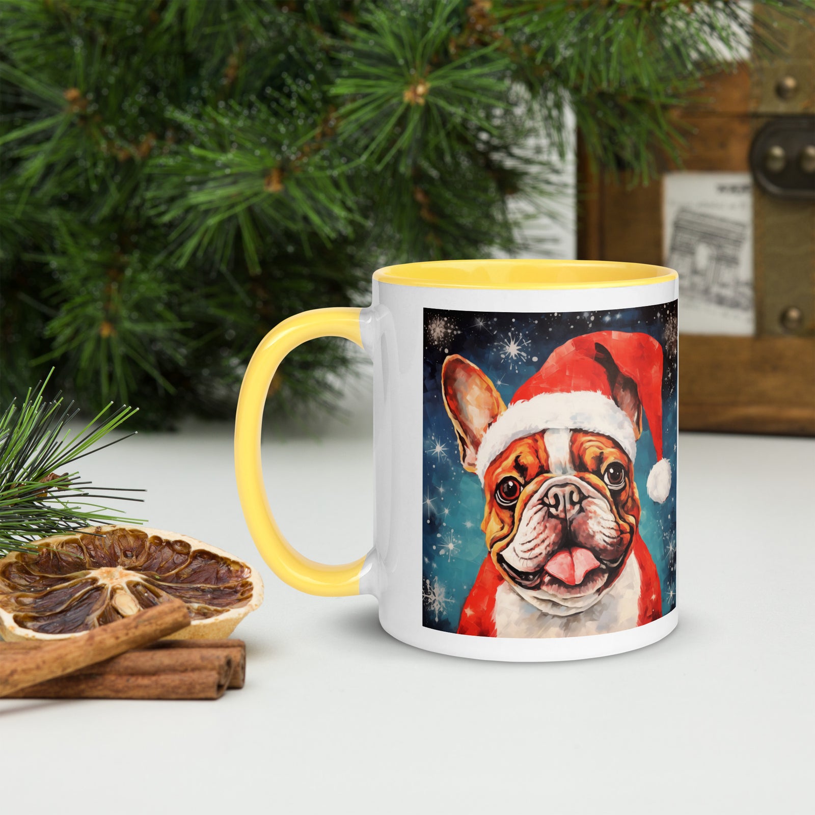 Mug with Color Inside French Bulldog - Merry woofmaas