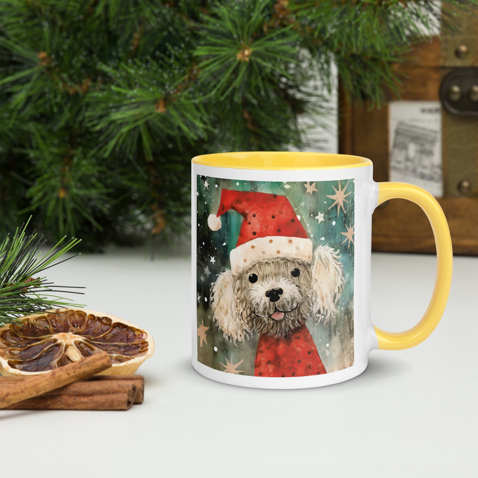 Mug with Color Inside Poodle - Merry Woofmas