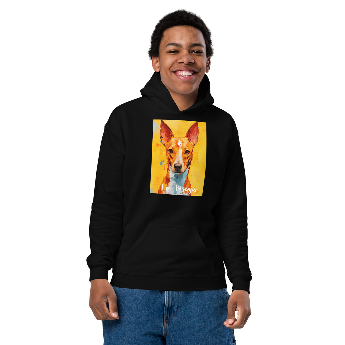 Youth heavy blend hoodie- I ❤ Dogs - Basenji