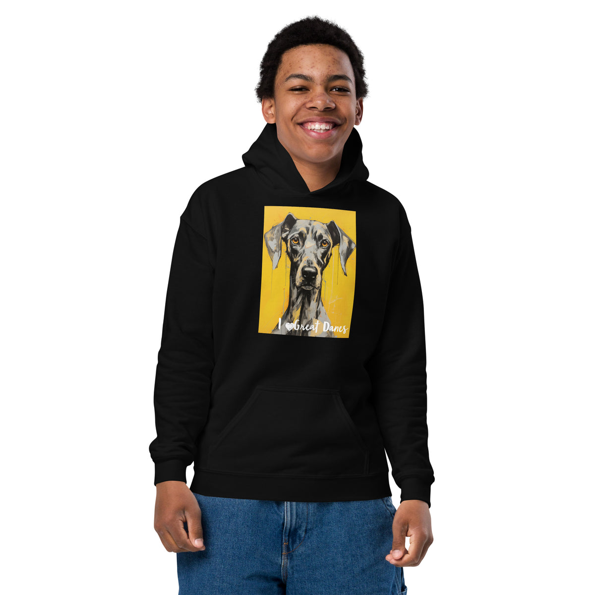 Youth heavy blend hoodie- I ❤ Dogs - Great Dane
