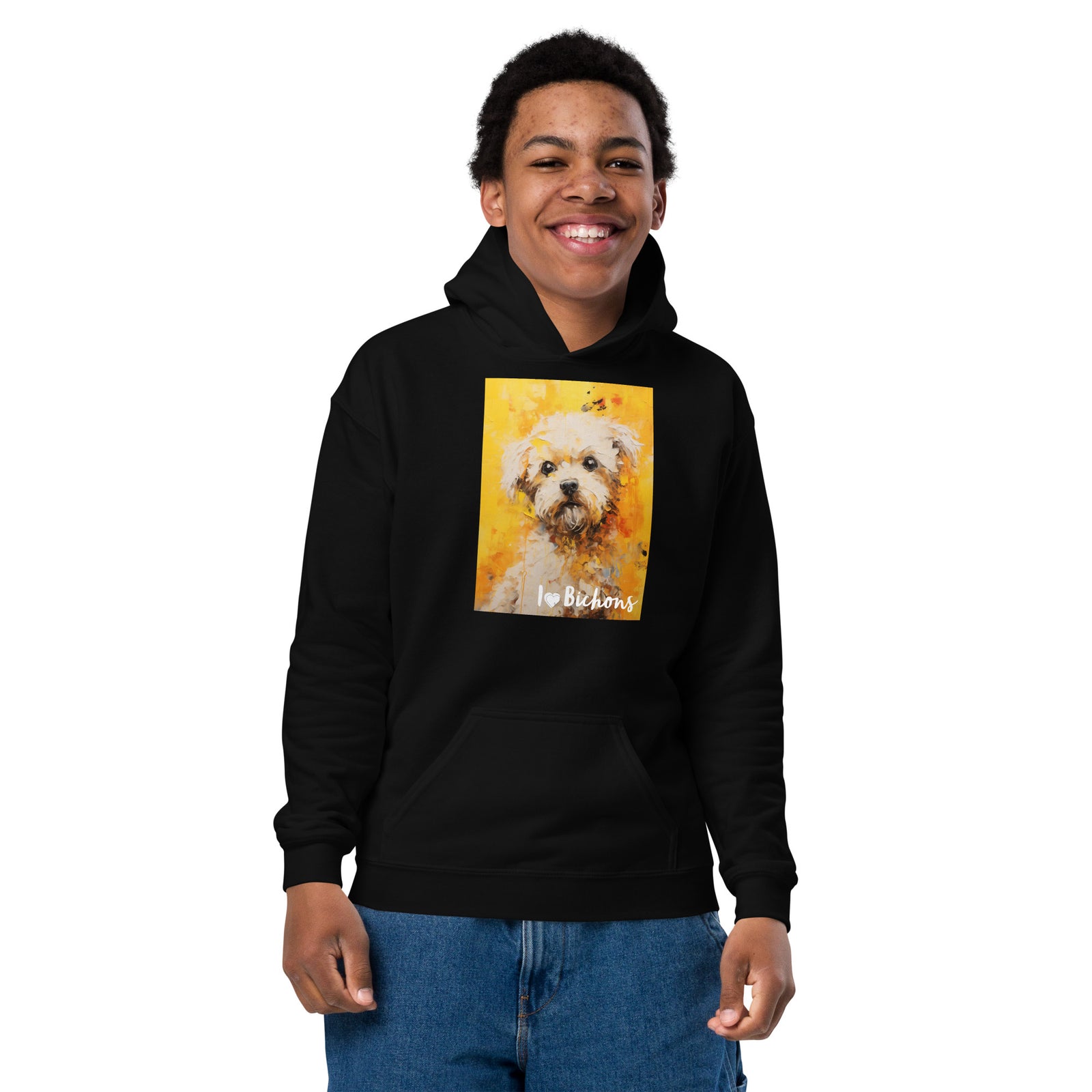 Youth heavy blend hoodie- I ❤ Dogs - Bichon Frise