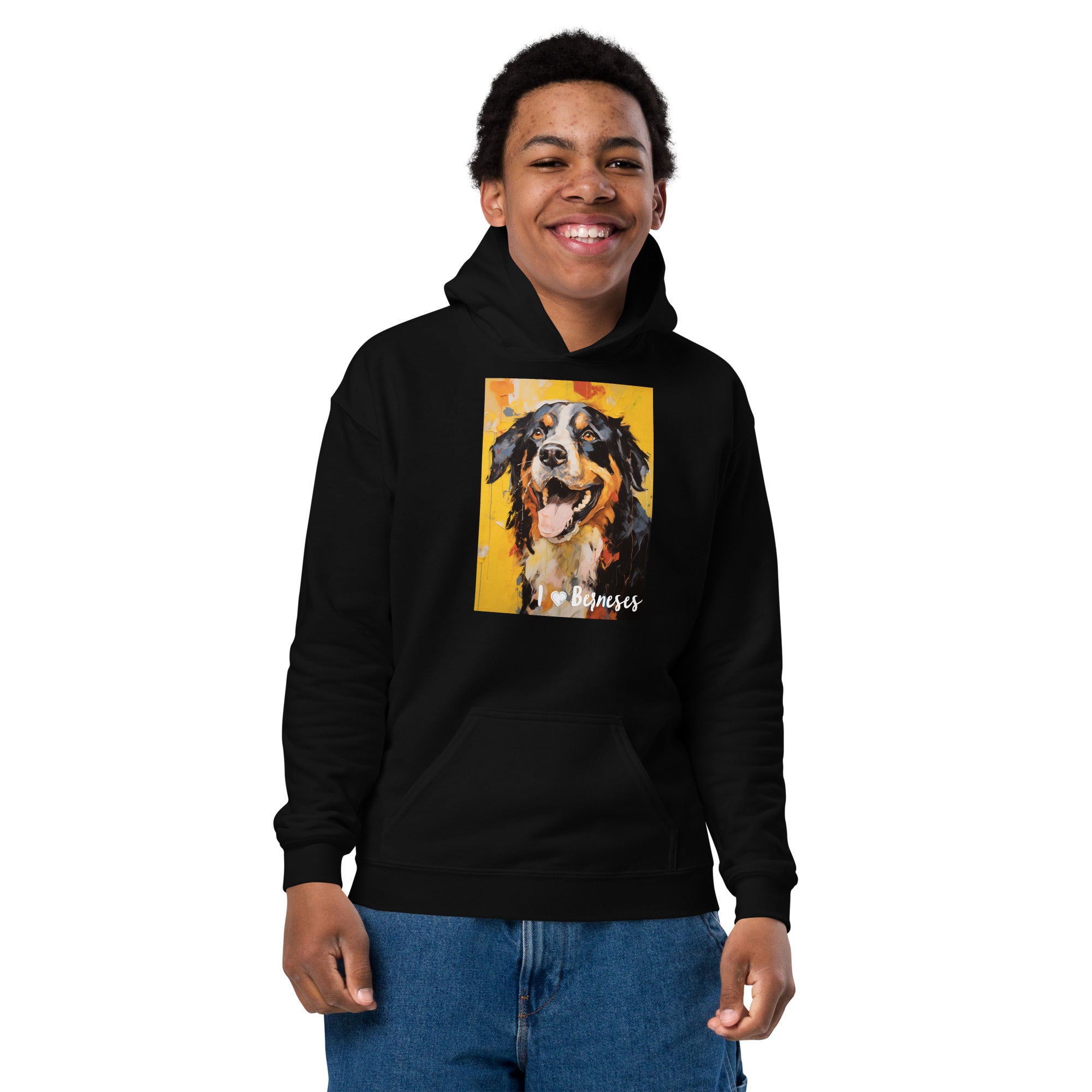 Youth heavy blend hoodie- I ❤ Dogs - Bernese Mountain Dog