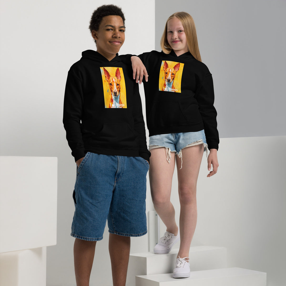 Youth heavy blend hoodie- I ❤ Dogs - Basenji