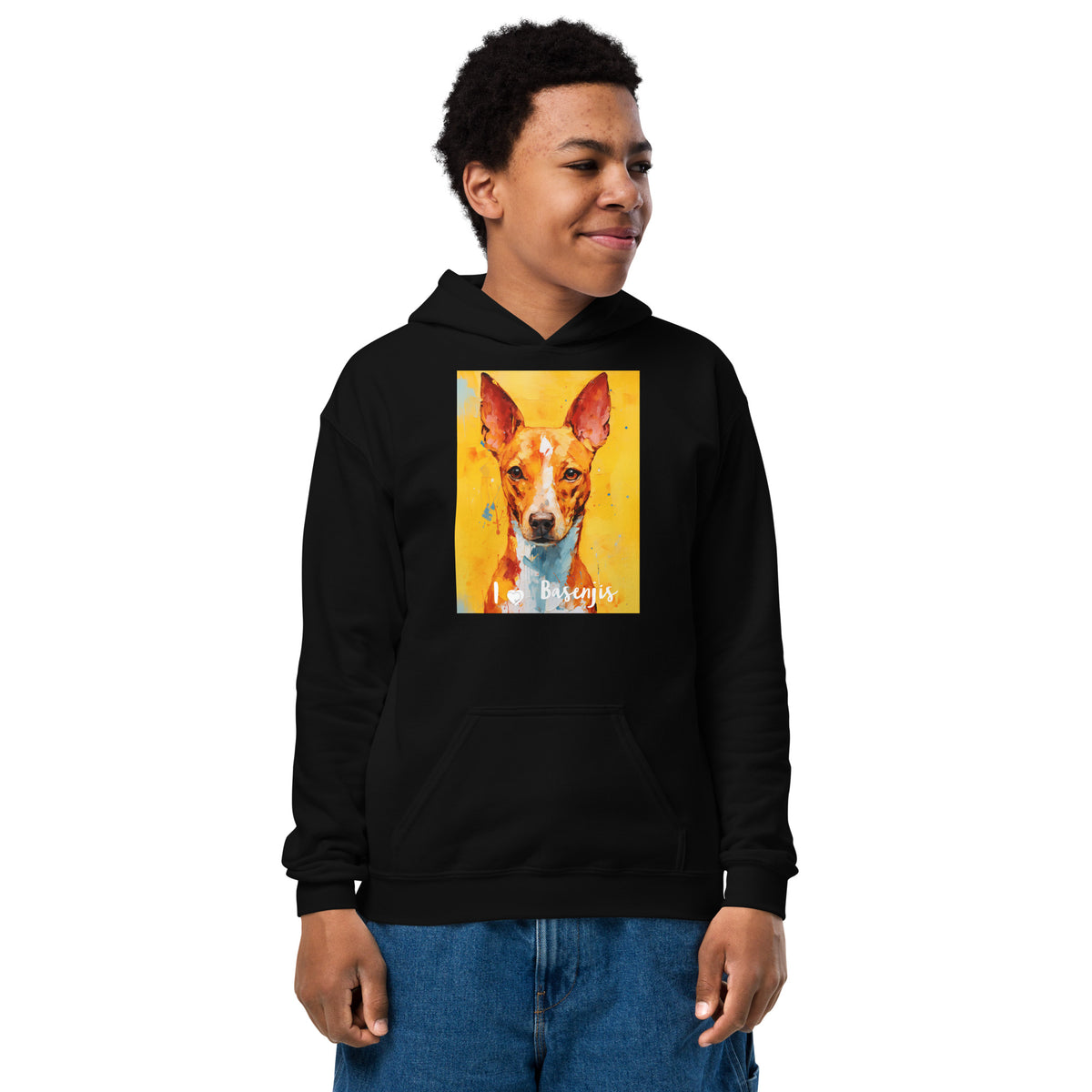 Youth heavy blend hoodie- I ❤ Dogs - Basenji