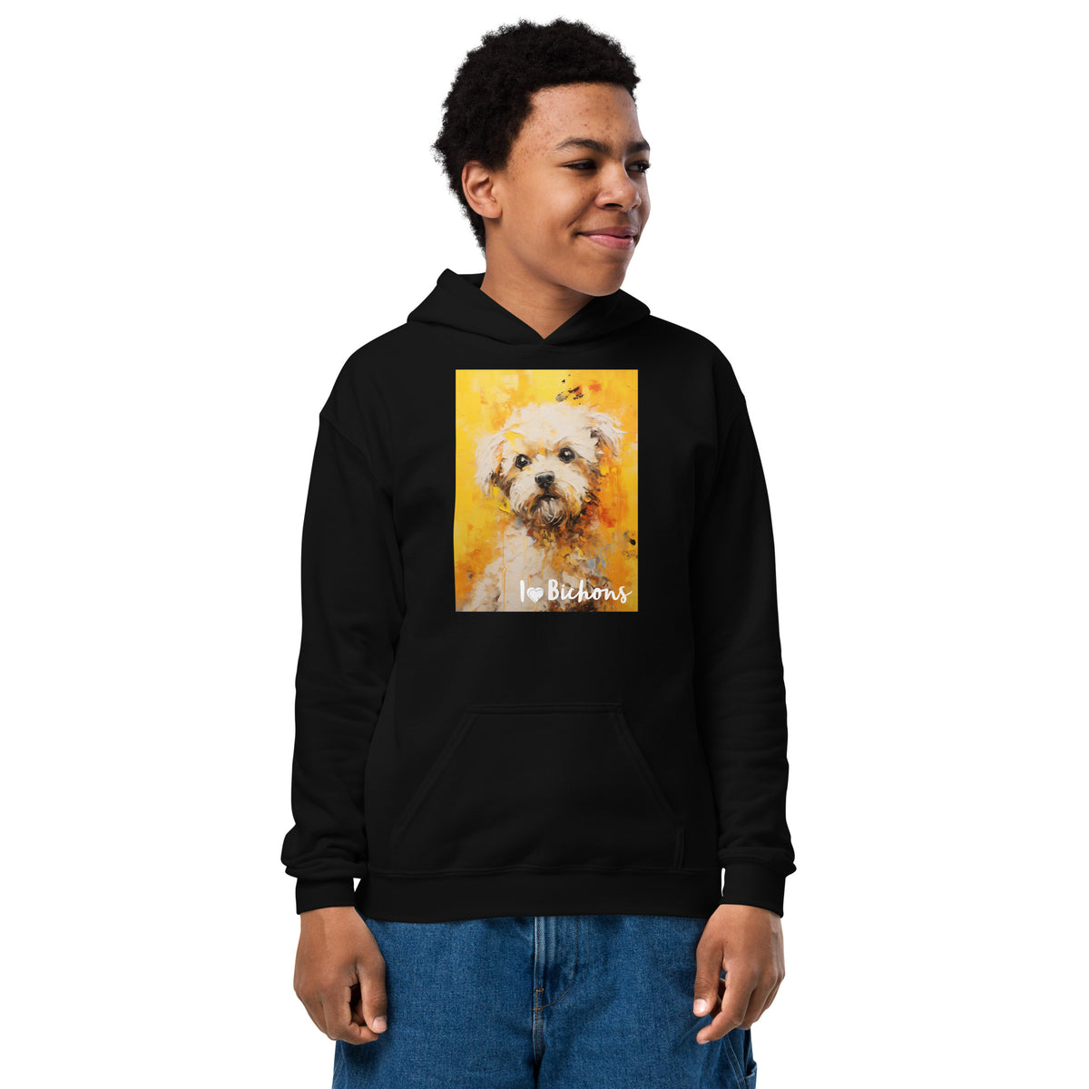 Youth heavy blend hoodie- I ❤ Dogs - Bichon Frise