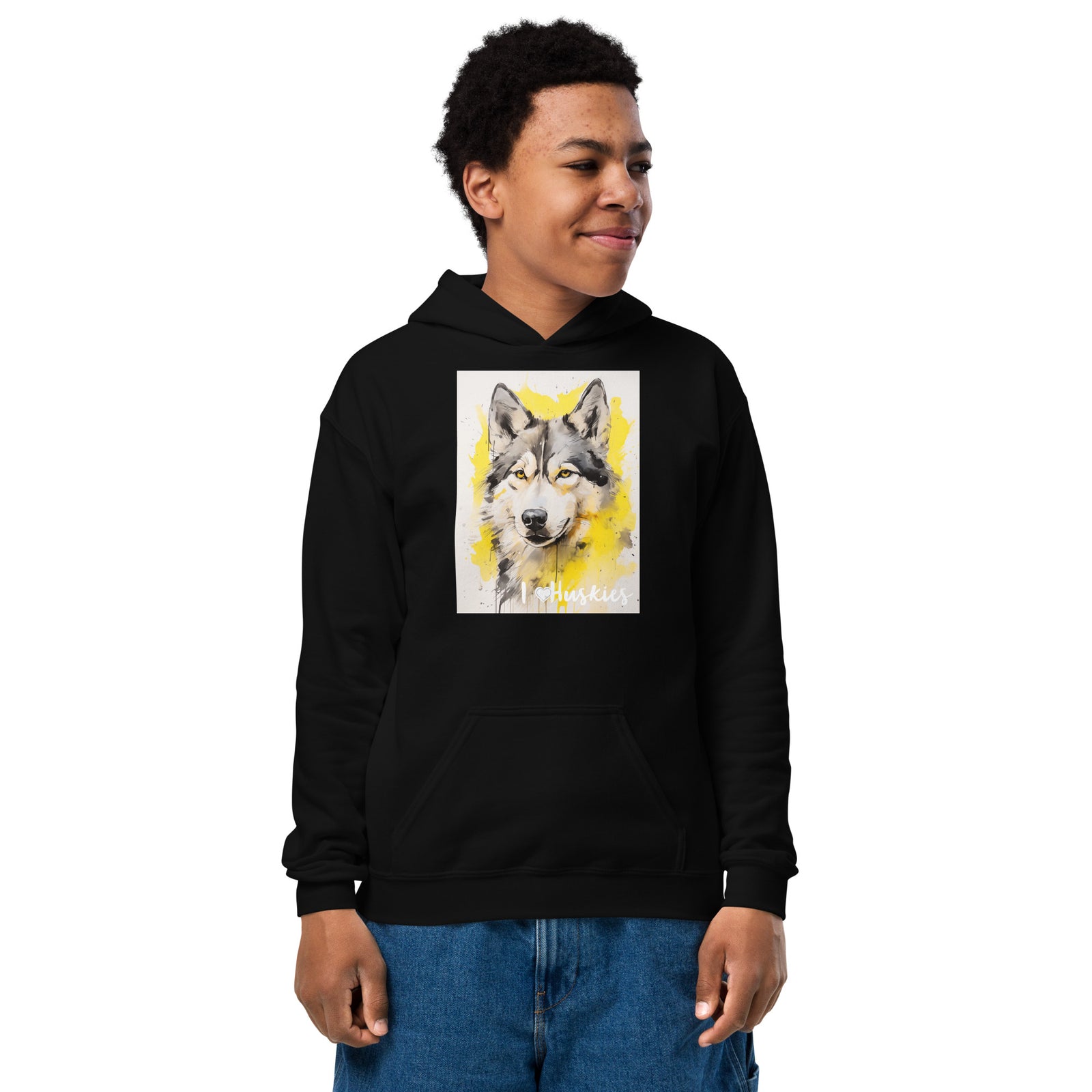Youth heavy blend hoodie- I ❤ Dogs - Siberian Husky