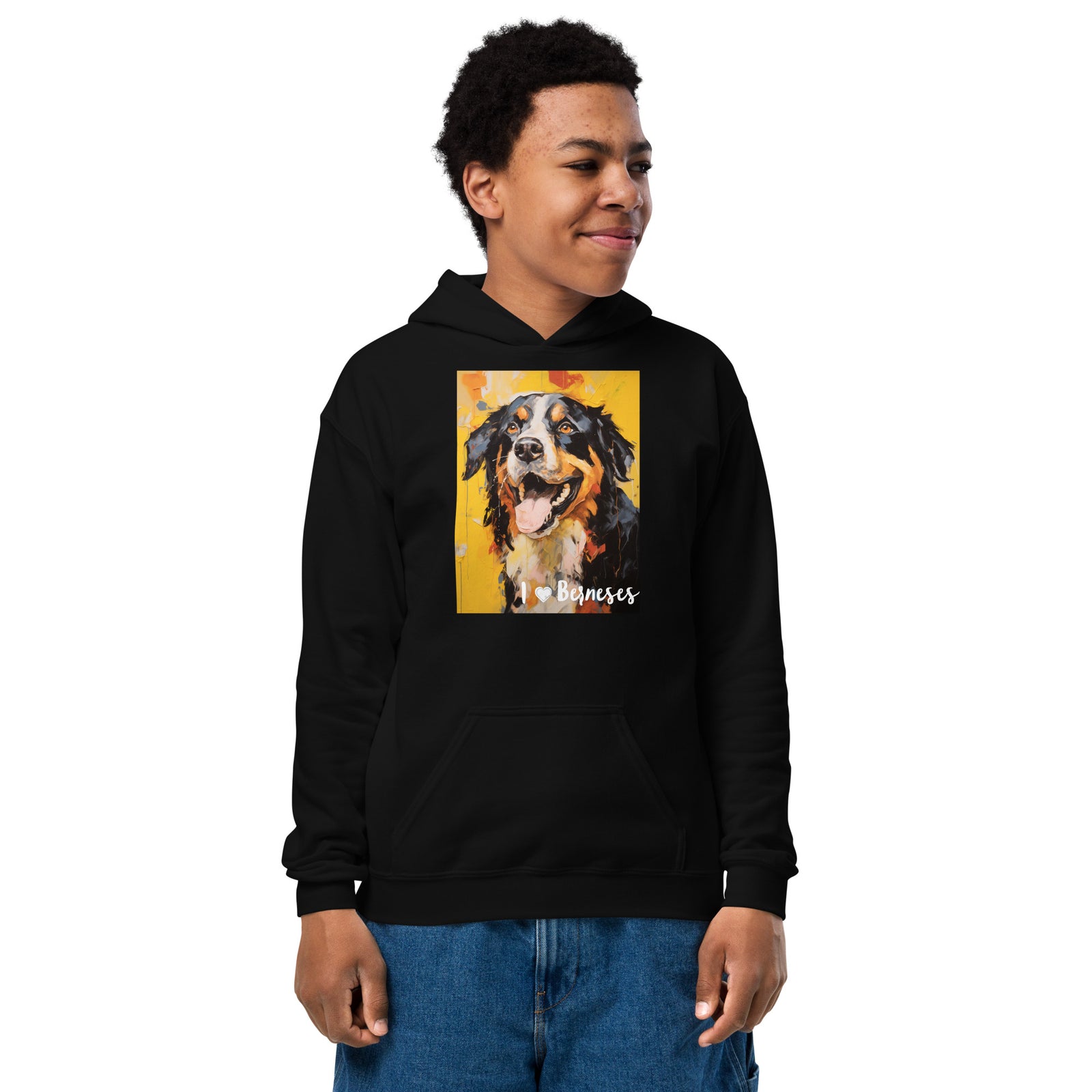 Youth heavy blend hoodie- I ❤ Dogs - Bernese Mountain Dog