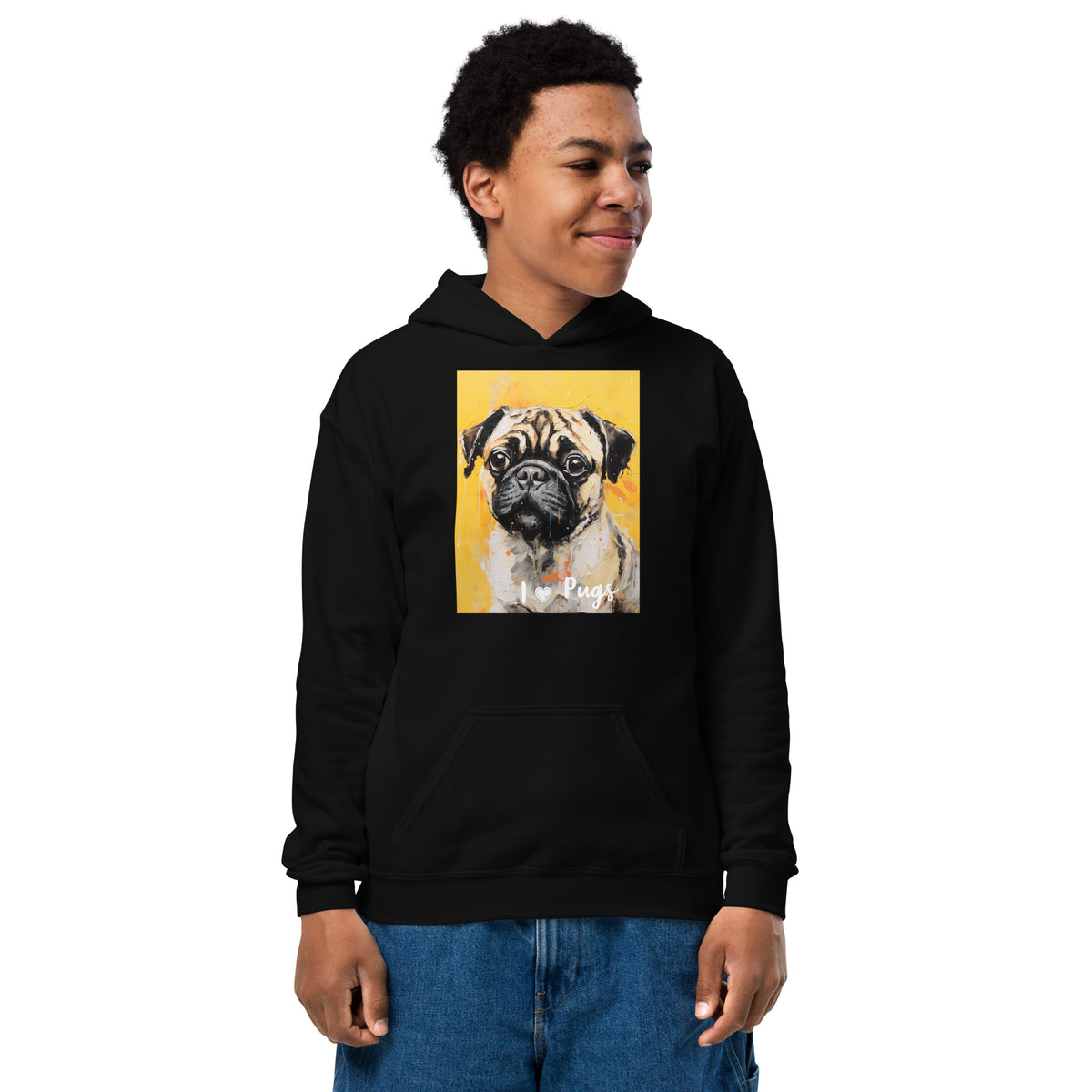Youth heavy blend hoodie- I ❤ Dogs - Pug