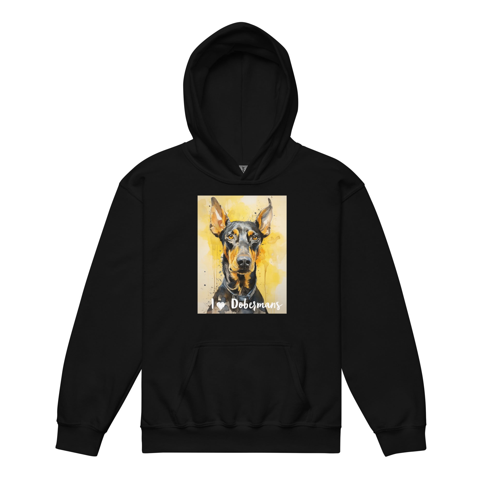 Youth heavy blend hoodie- I ❤ Dogs - Doberman Pinscher
