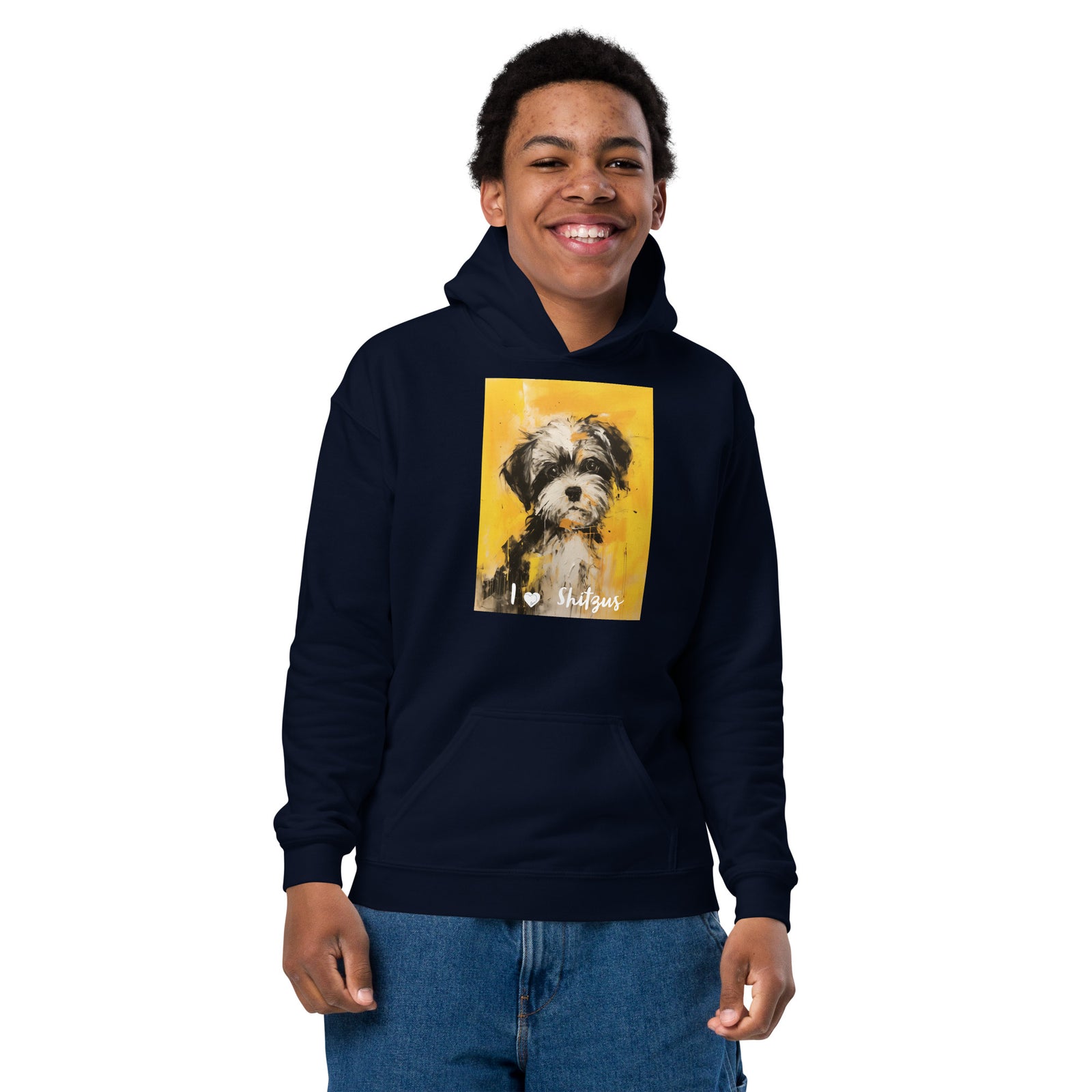 Youth heavy blend hoodie- I ❤ Dogs - Shih Tzu