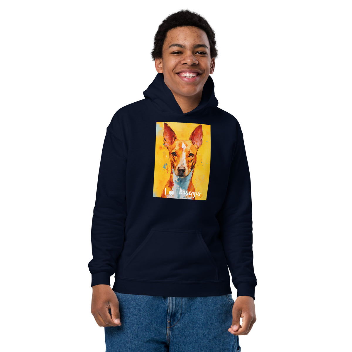 Youth heavy blend hoodie- I ❤ Dogs - Basenji