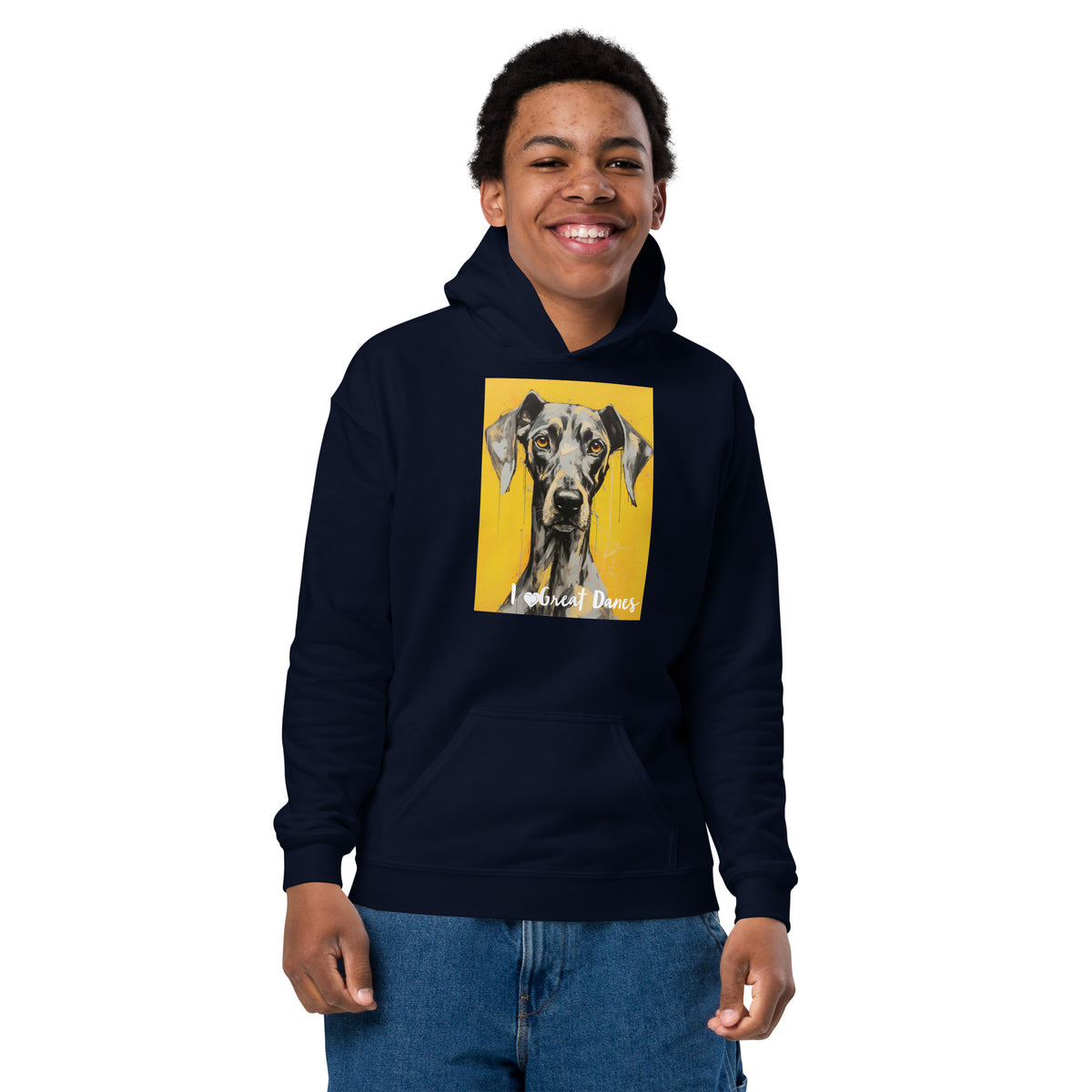 Youth heavy blend hoodie- I ❤ Dogs - Great Dane