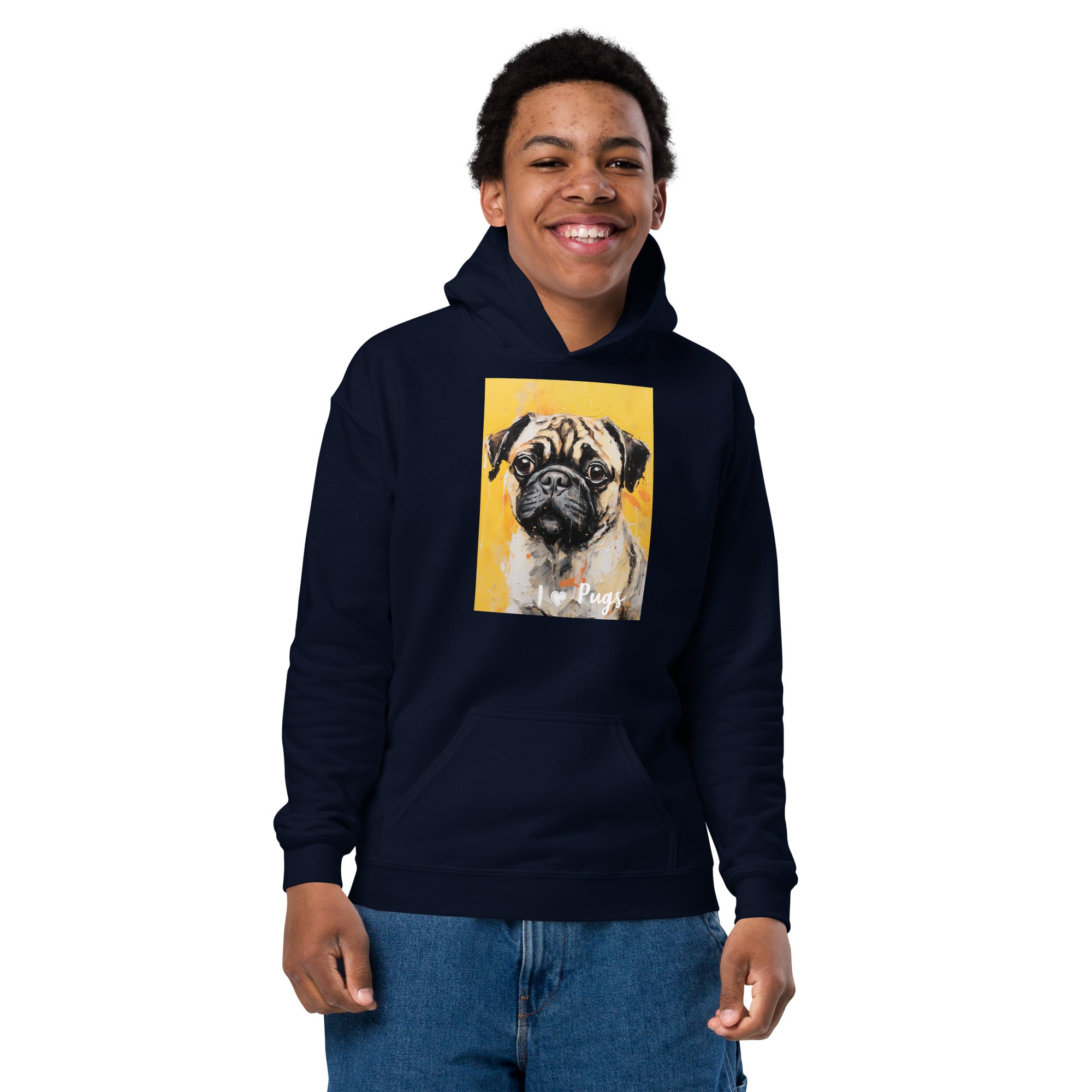 Youth heavy blend hoodie- I ❤ Dogs - Pug