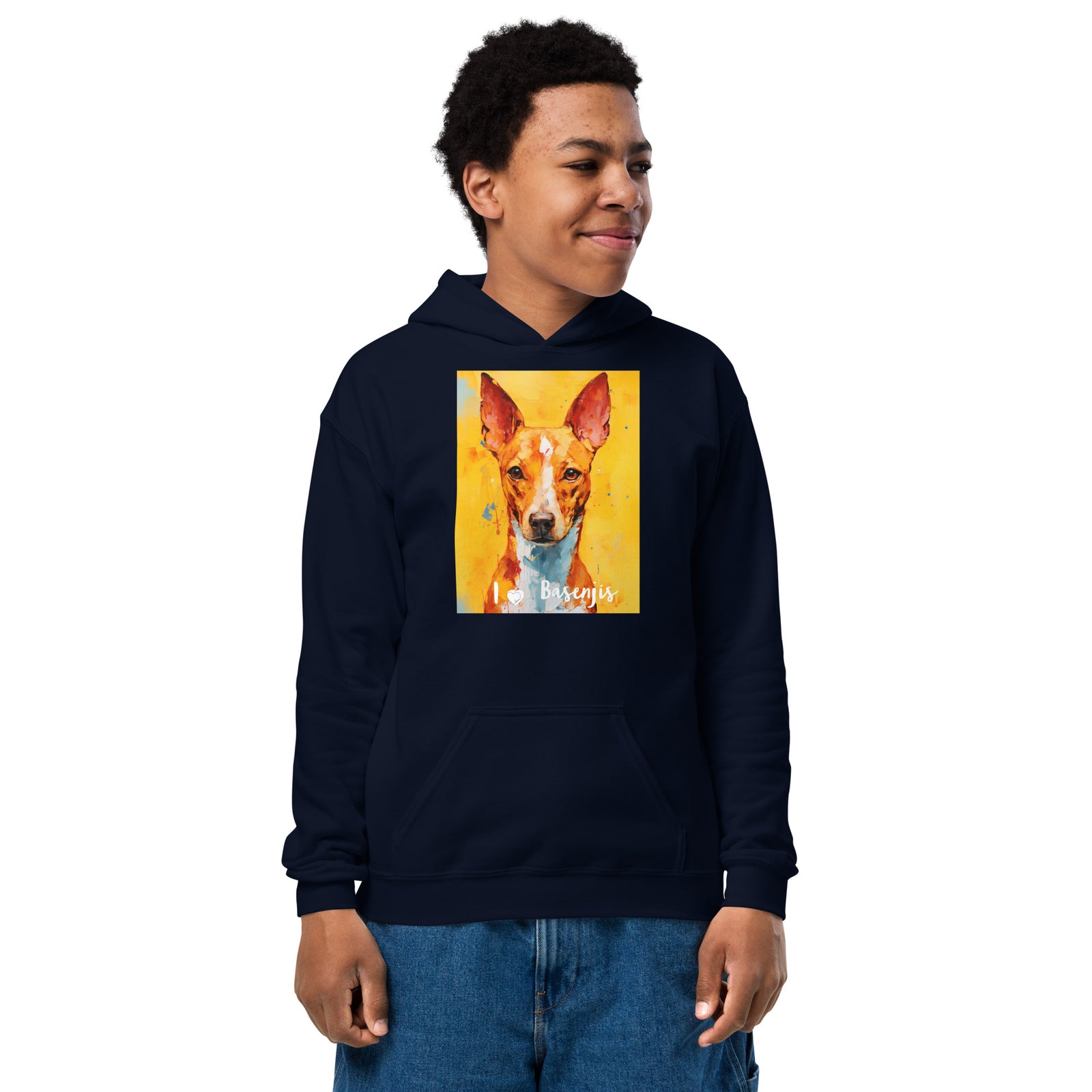 Youth heavy blend hoodie- I ❤ Dogs - Basenji
