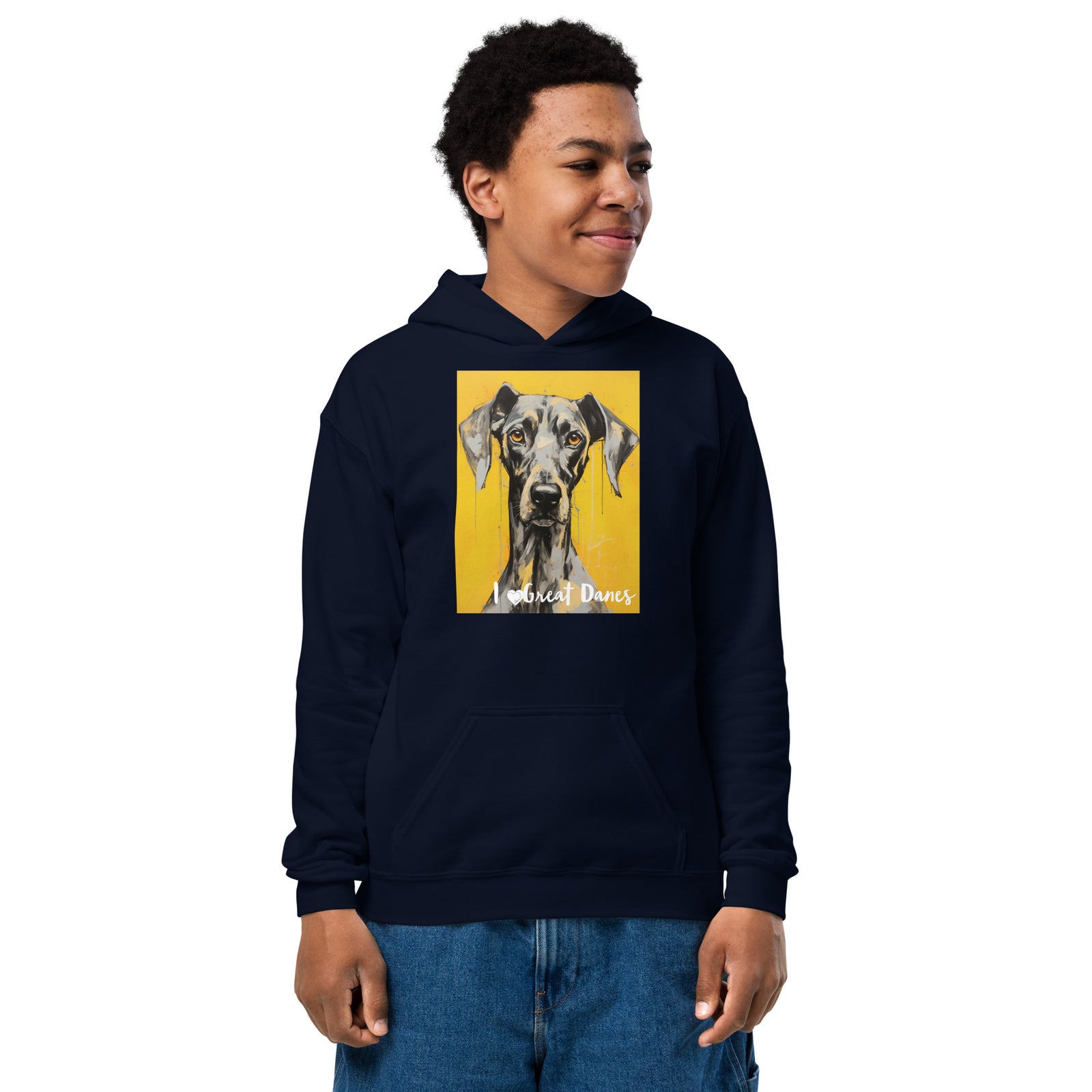 Youth heavy blend hoodie- I ❤ Dogs - Great Dane