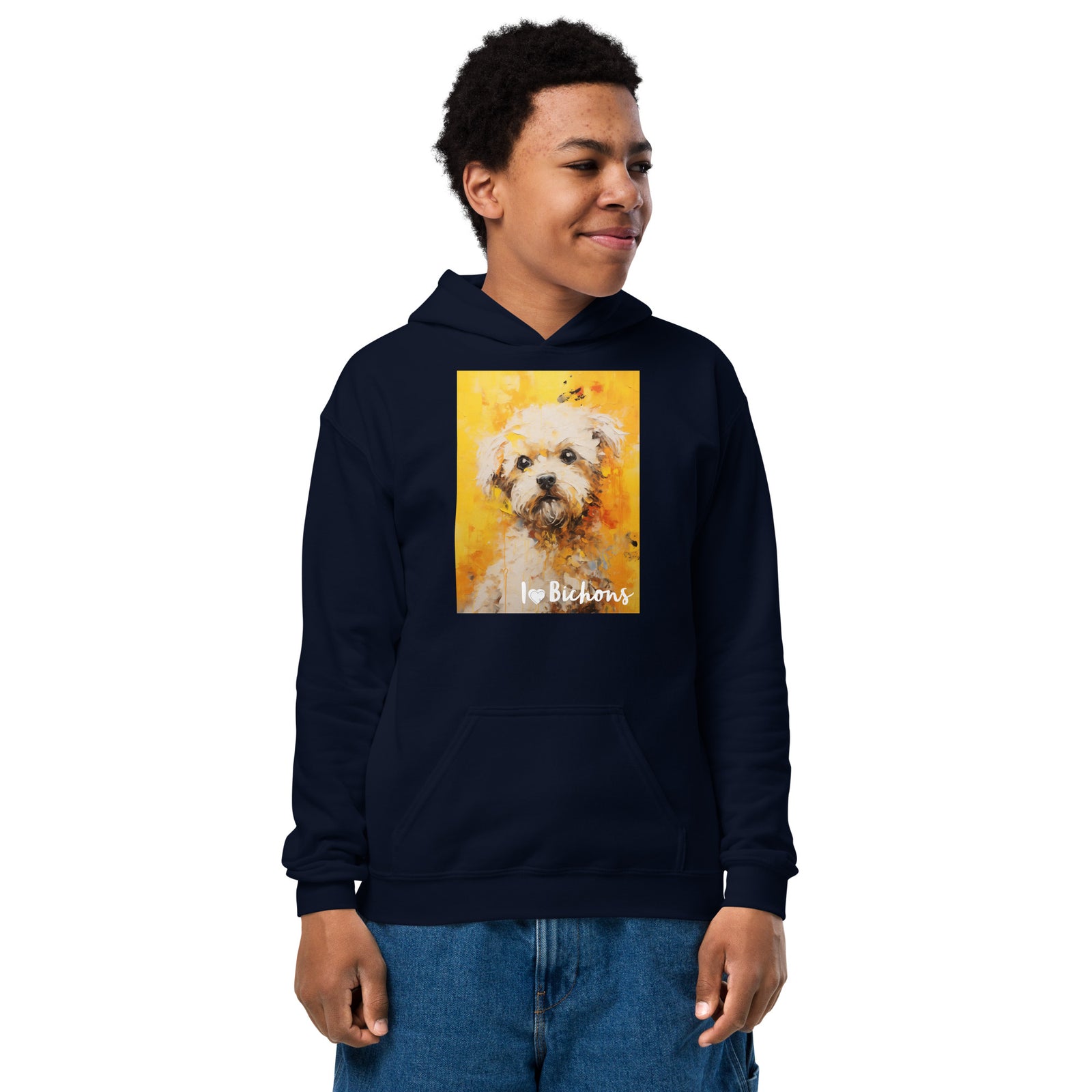 Youth heavy blend hoodie- I ❤ Dogs - Bichon Frise