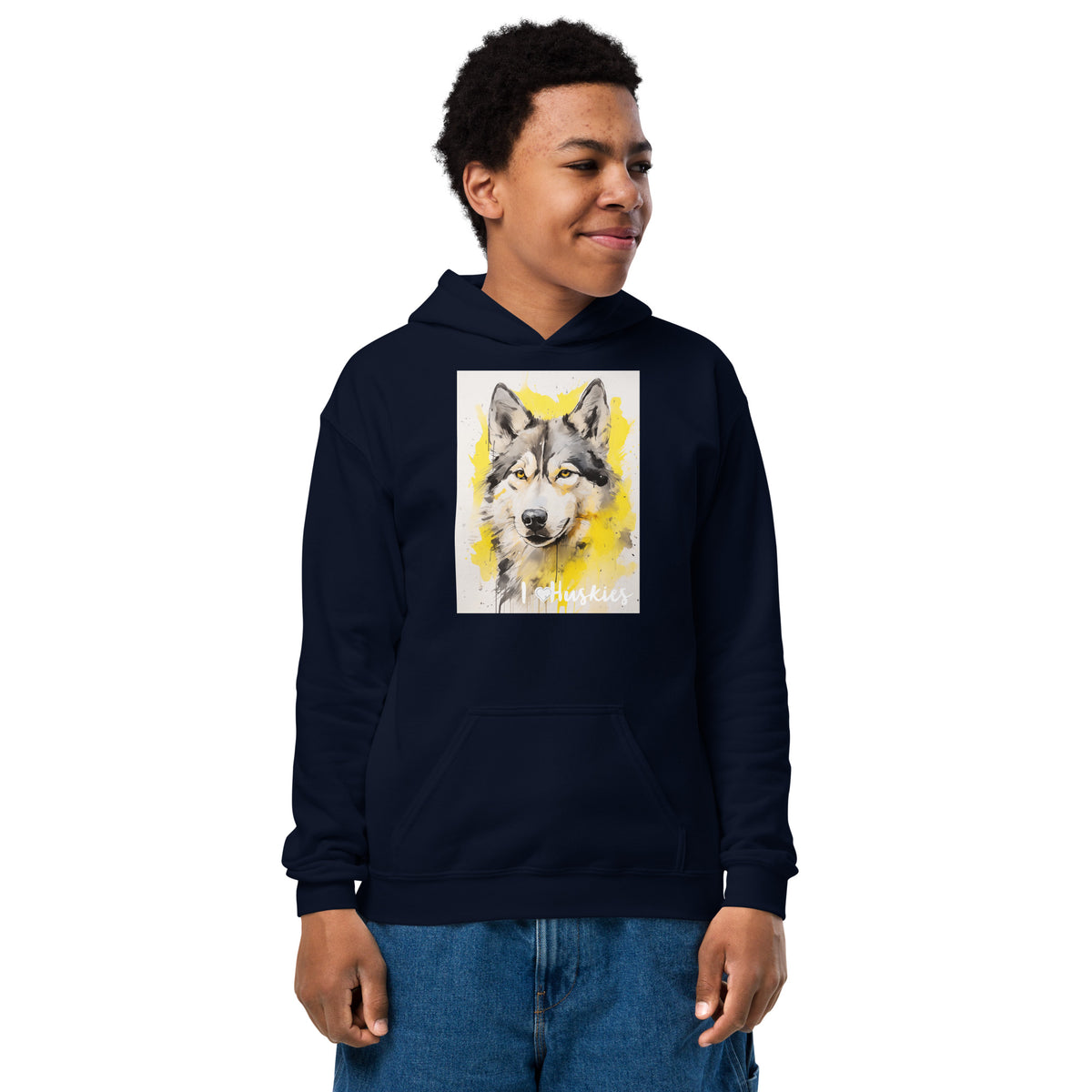 Youth heavy blend hoodie- I ❤ Dogs - Siberian Husky