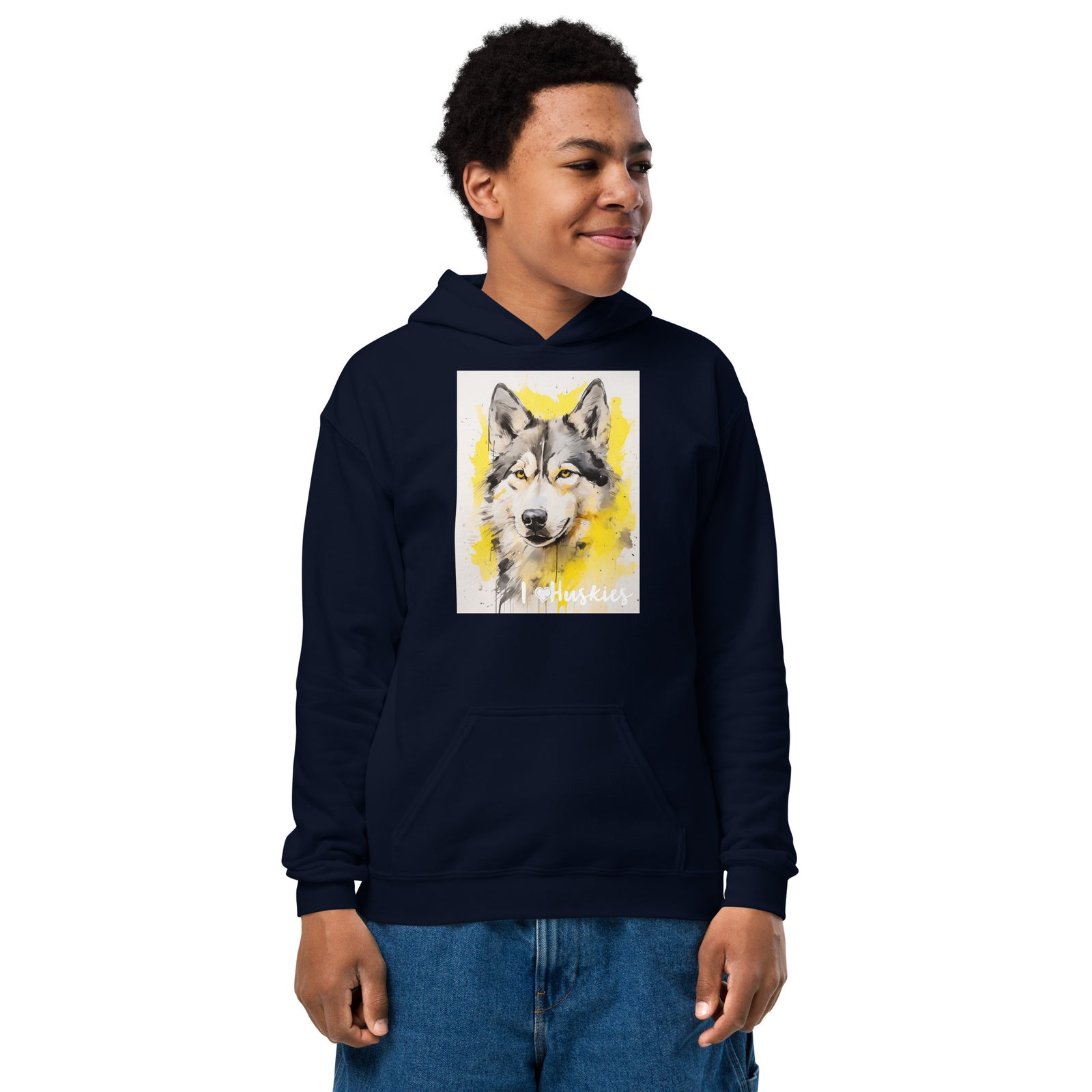 Youth heavy blend hoodie- I ❤ Dogs - Siberian Husky