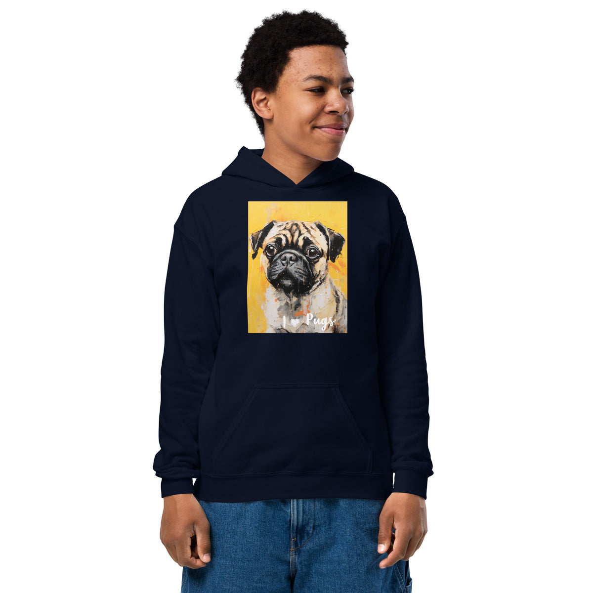 Youth heavy blend hoodie- I ❤ Dogs - Pug