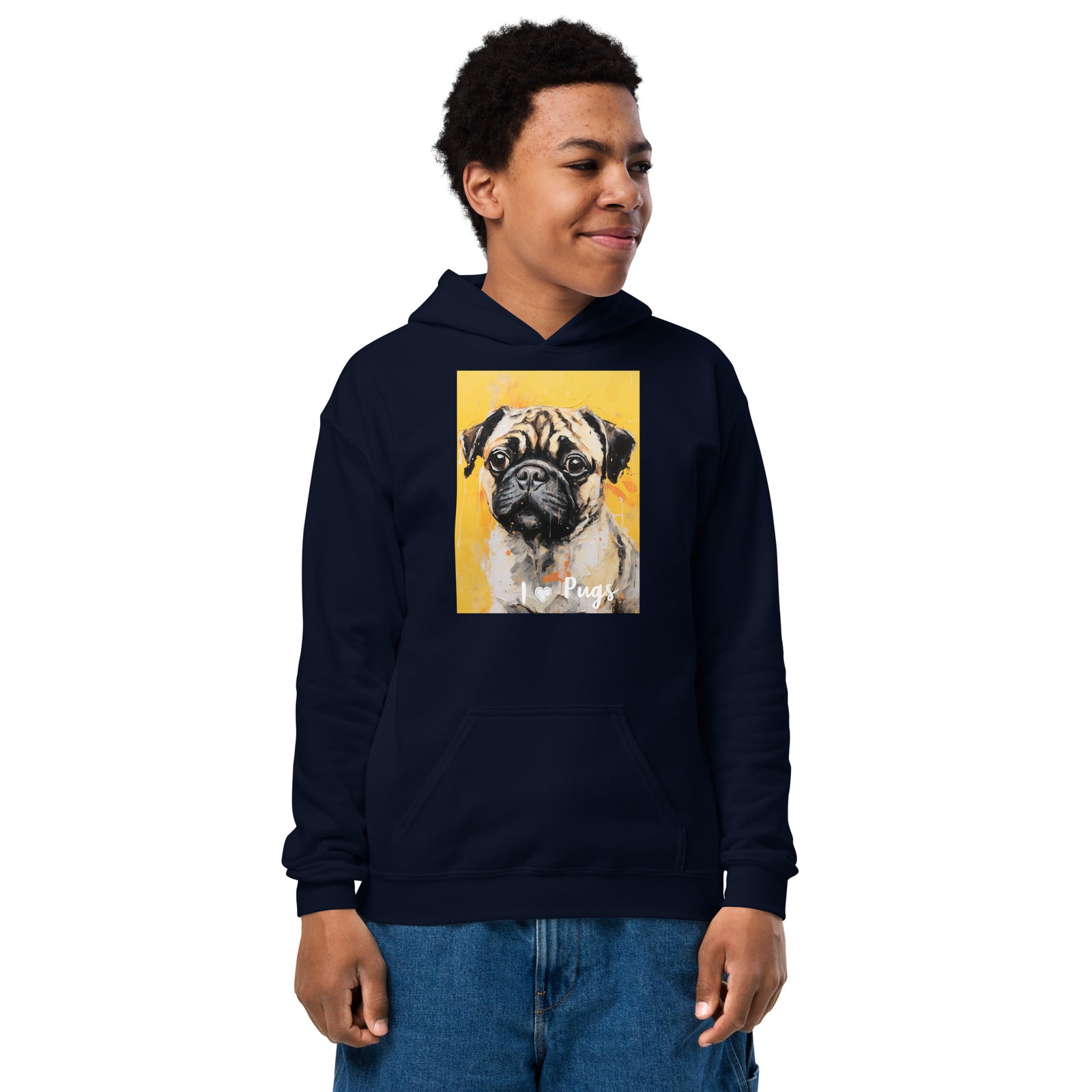 Youth heavy blend hoodie- I ❤ Dogs - Pug