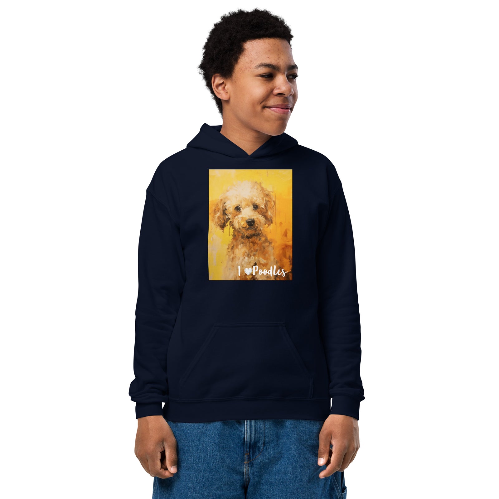 Youth heavy blend hoodie- I ❤ Dogs - Poodle