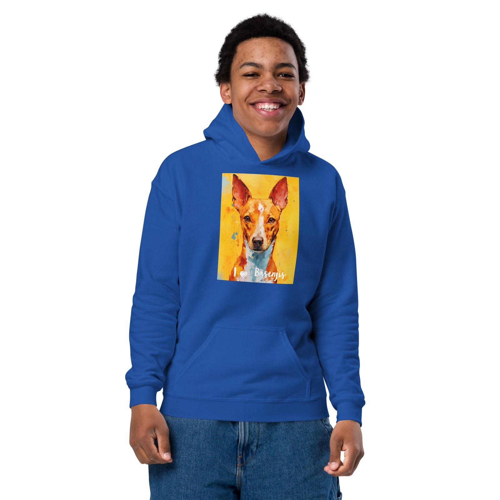Youth heavy blend hoodie- I ❤ Dogs - Basenji