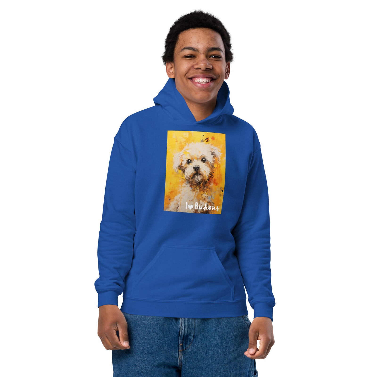 Youth heavy blend hoodie- I ❤ Dogs - Bichon Frise