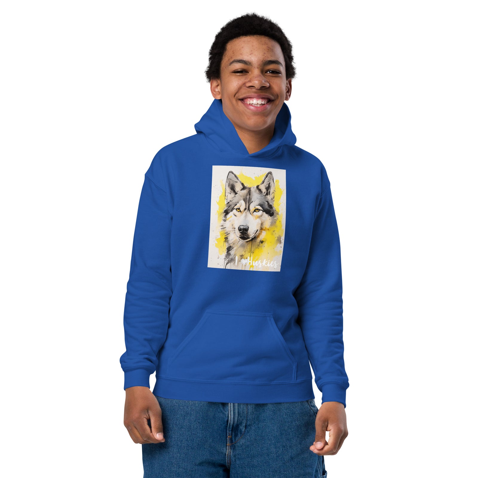 Youth heavy blend hoodie- I ❤ Dogs - Siberian Husky
