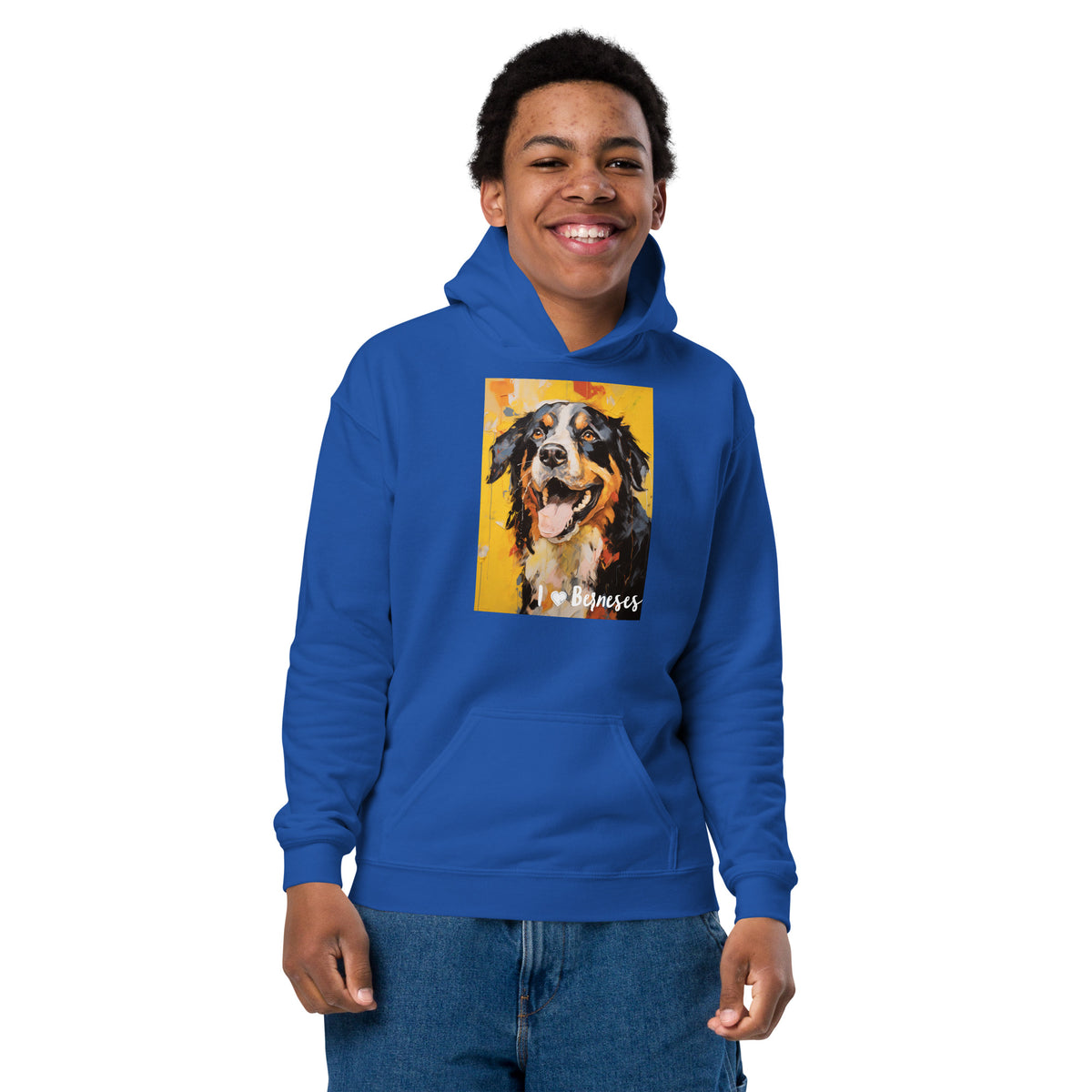 Youth heavy blend hoodie- I ❤ Dogs - Bernese Mountain Dog