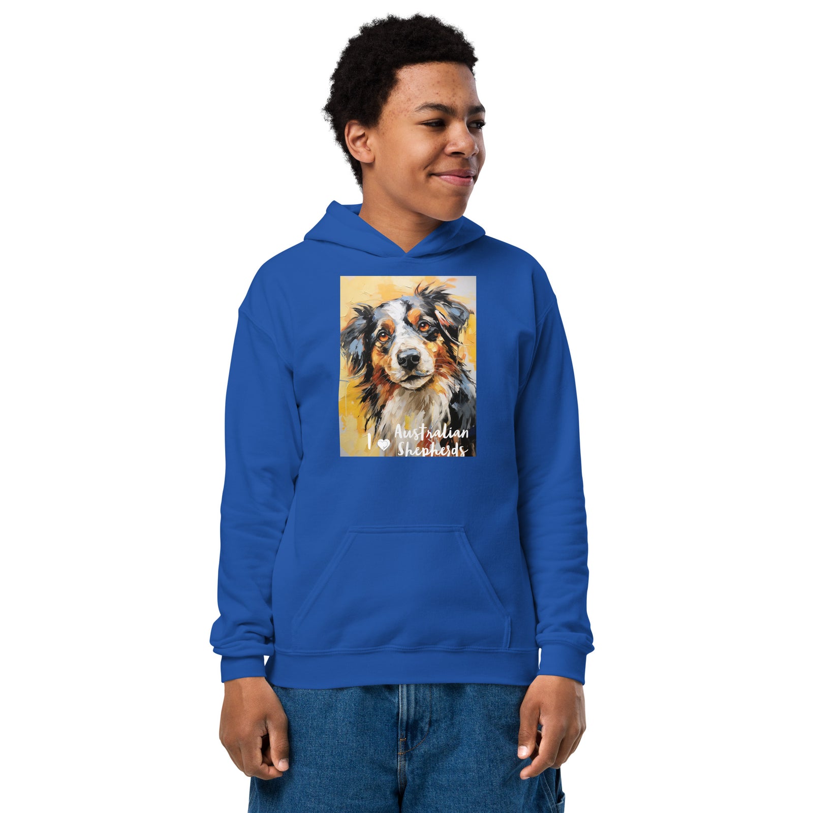 Youth heavy blend hoodieI ❤ Dogs - Australian Shepherd