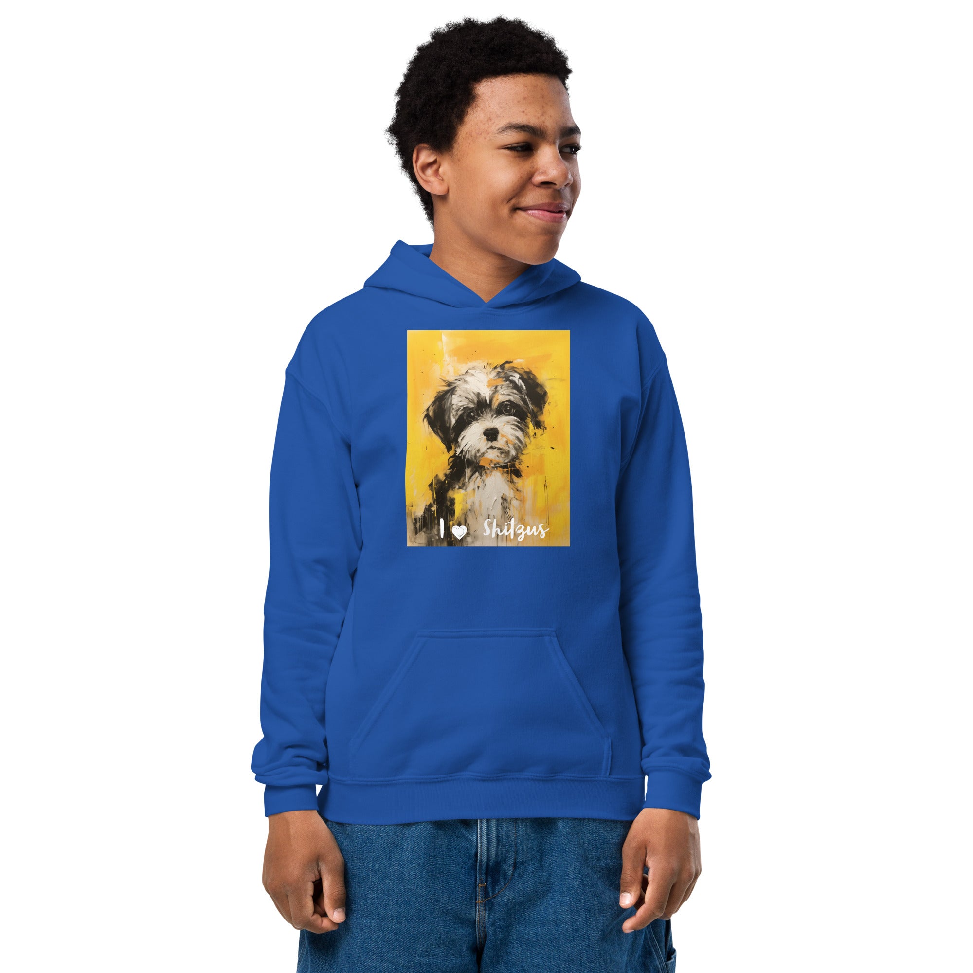 Youth heavy blend hoodie- I ❤ Dogs - Shih Tzu