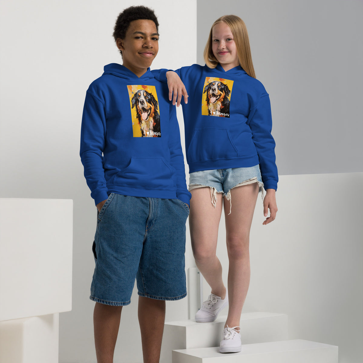 Youth heavy blend hoodie- I ❤ Dogs - Bernese Mountain Dog