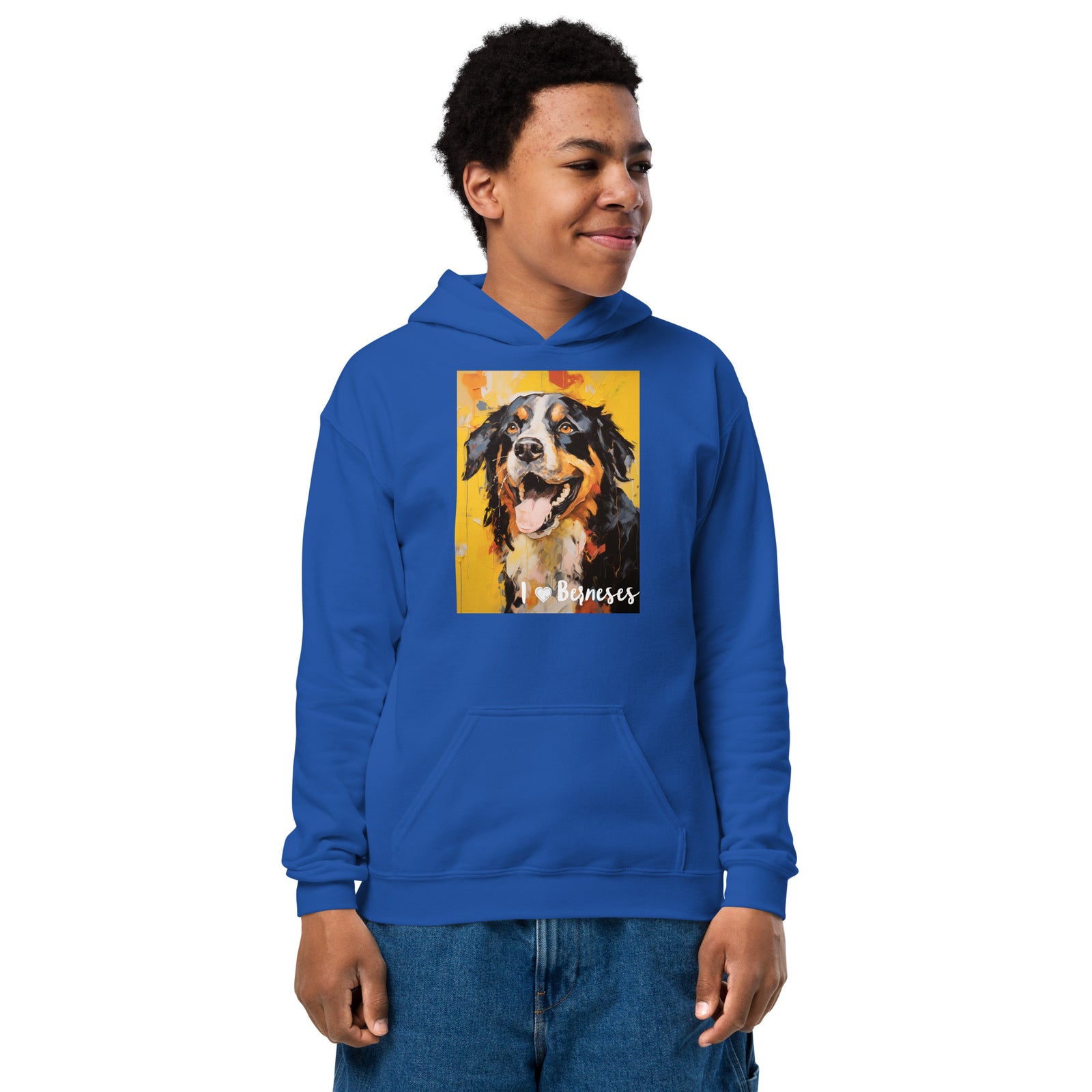 Youth heavy blend hoodie- I ❤ Dogs - Bernese Mountain Dog