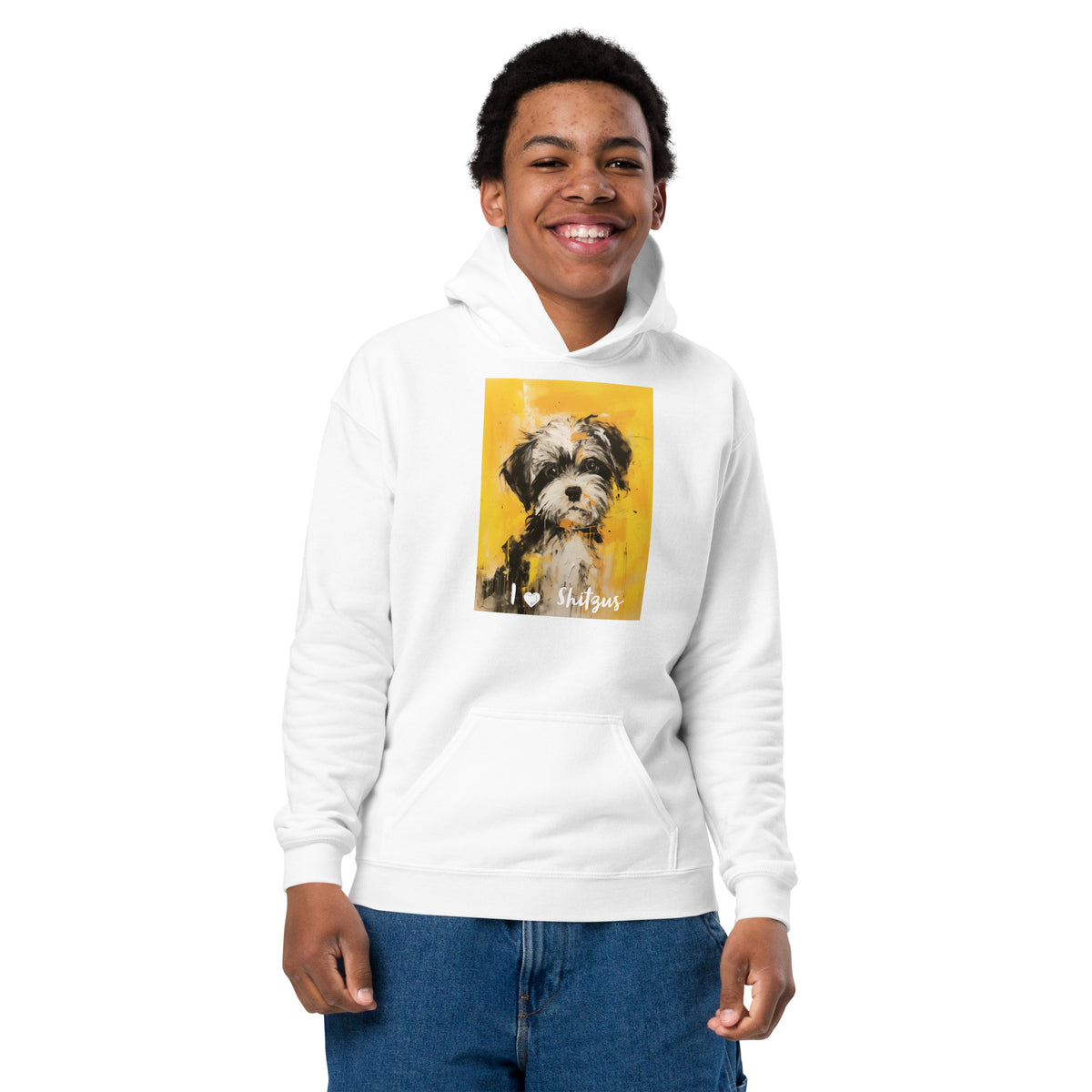 Youth heavy blend hoodie- I ❤ Dogs - Shih Tzu