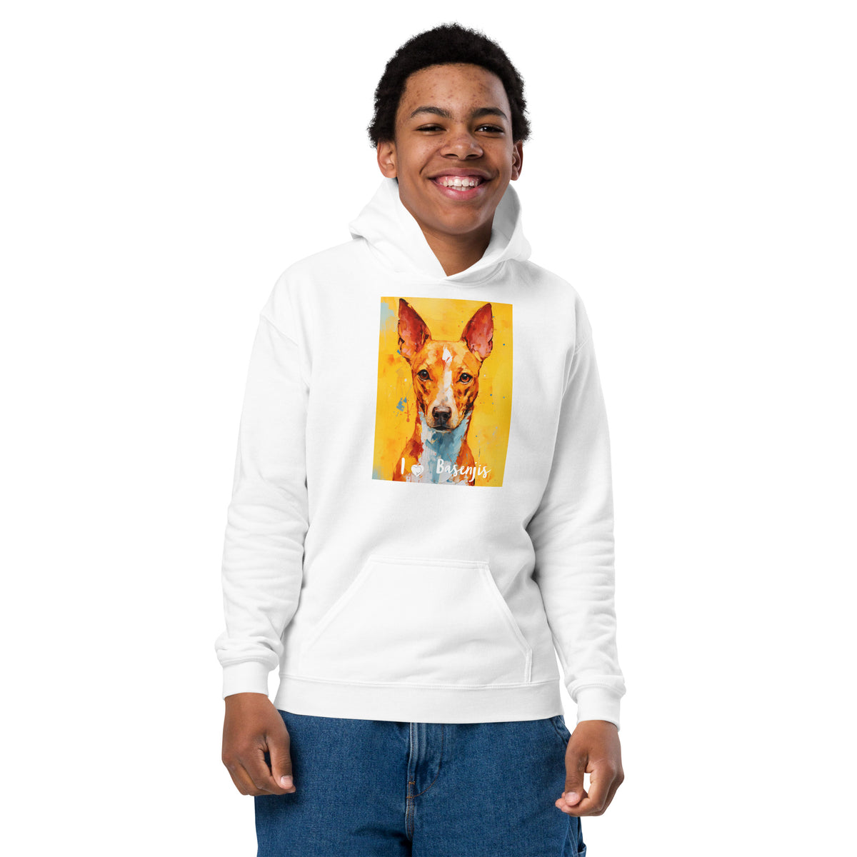 Youth heavy blend hoodie- I ❤ Dogs - Basenji