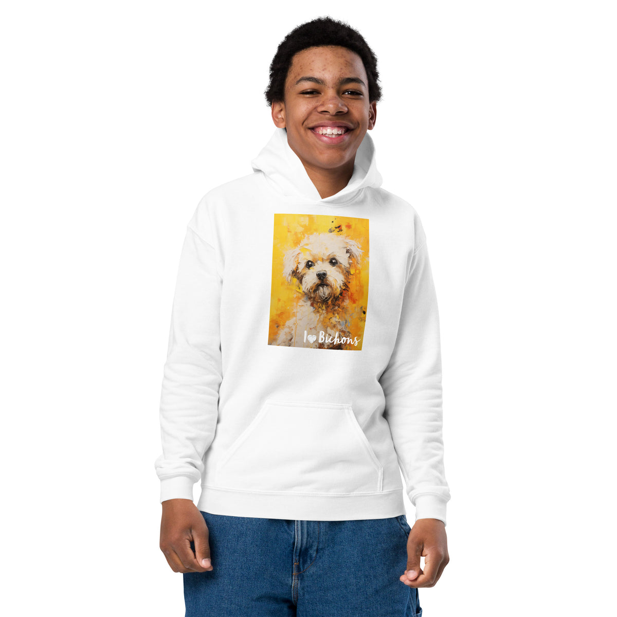 Youth heavy blend hoodie- I ❤ Dogs - Bichon Frise