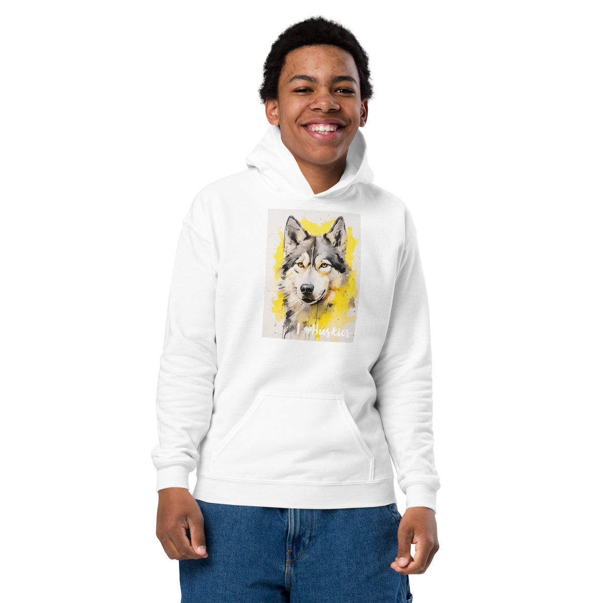 Youth heavy blend hoodie- I ❤ Dogs - Siberian Husky