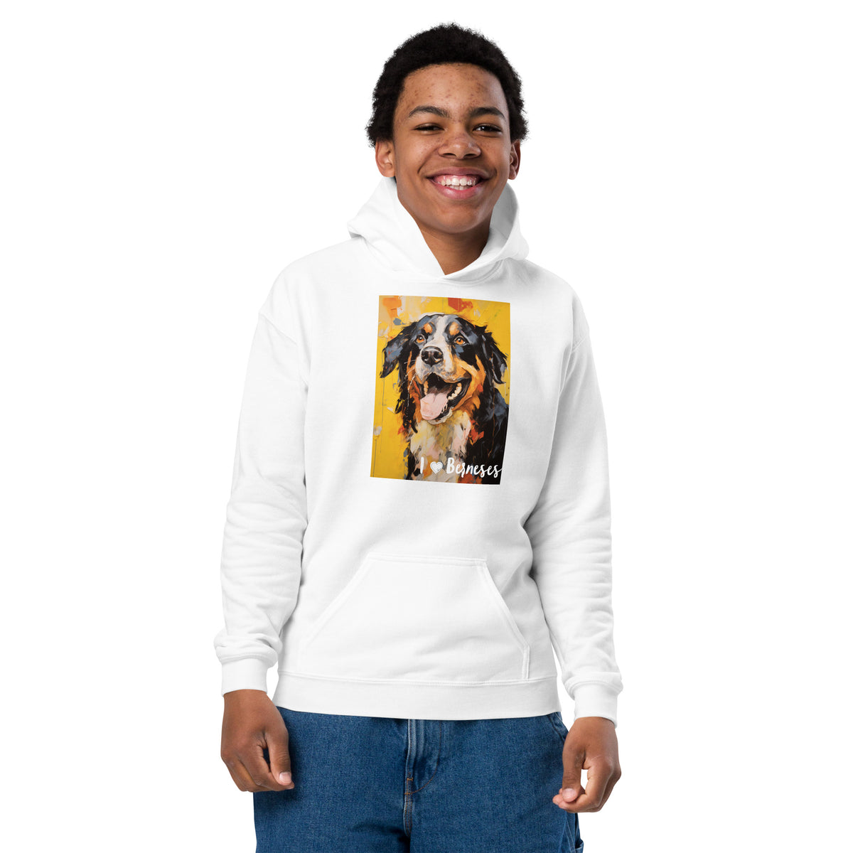 Youth heavy blend hoodie- I ❤ Dogs - Bernese Mountain Dog