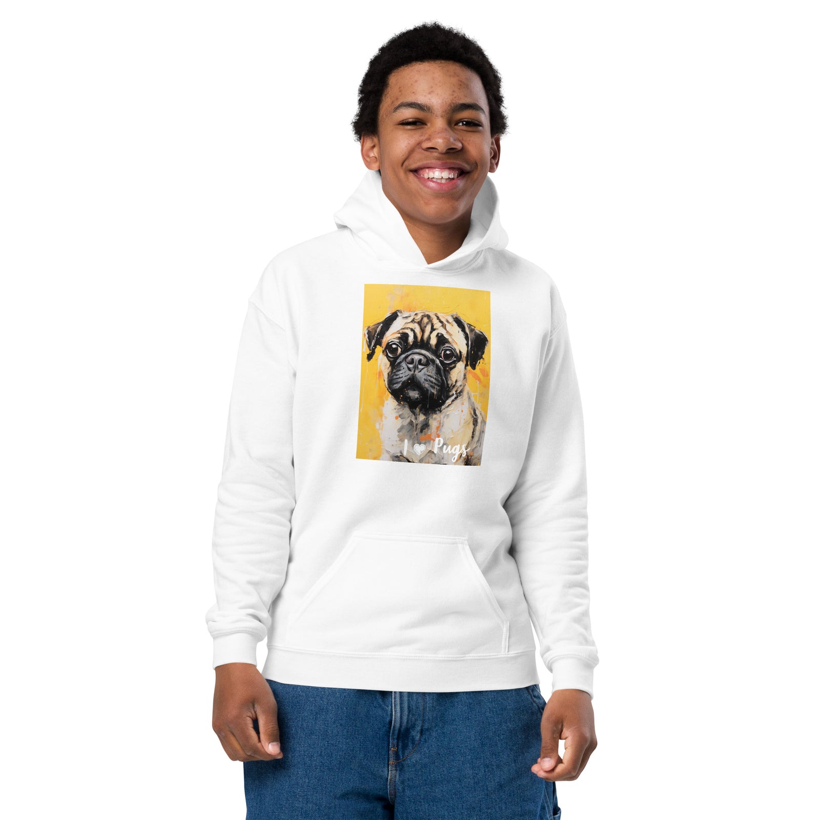 Youth heavy blend hoodie- I ❤ Dogs - Pug