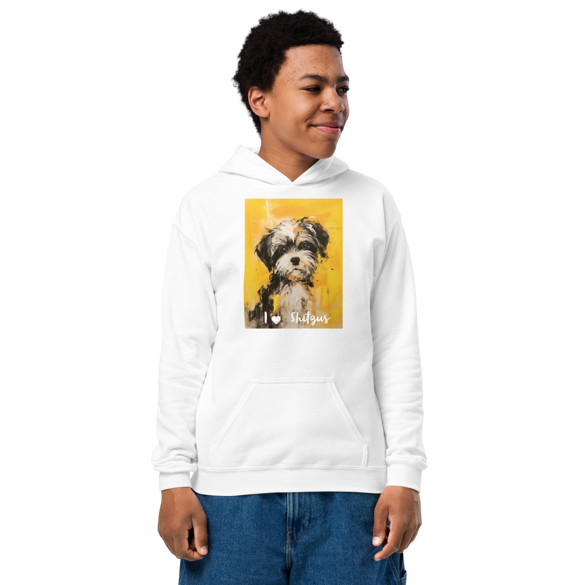 Youth heavy blend hoodie- I ❤ Dogs - Shih Tzu