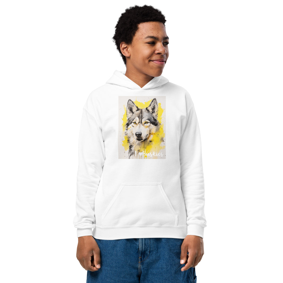 Youth heavy blend hoodie- I ❤ Dogs - Siberian Husky