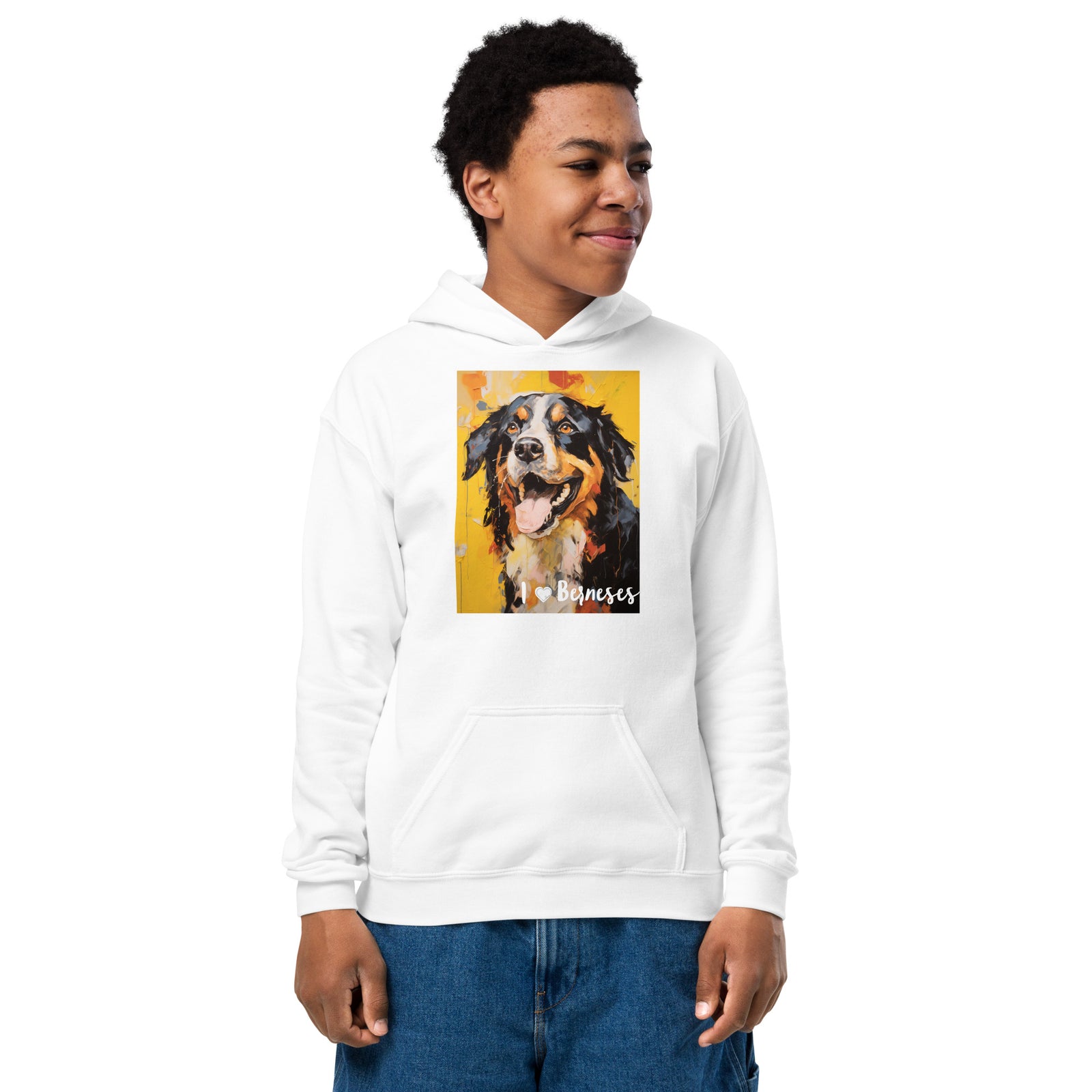 Youth heavy blend hoodie- I ❤ Dogs - Bernese Mountain Dog
