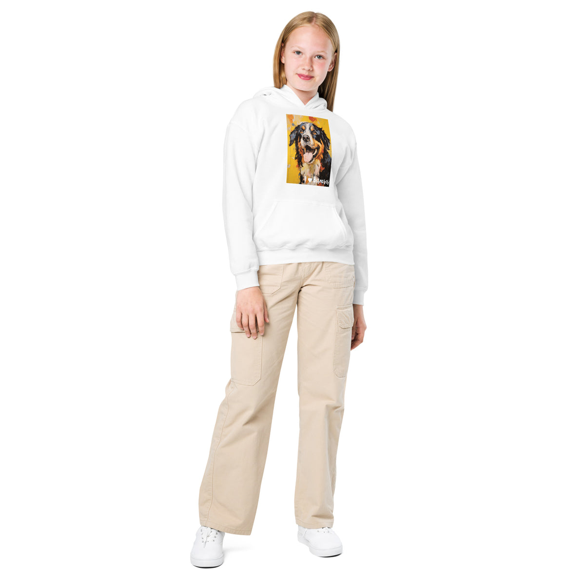 Youth heavy blend hoodie- I ❤ Dogs - Bernese Mountain Dog