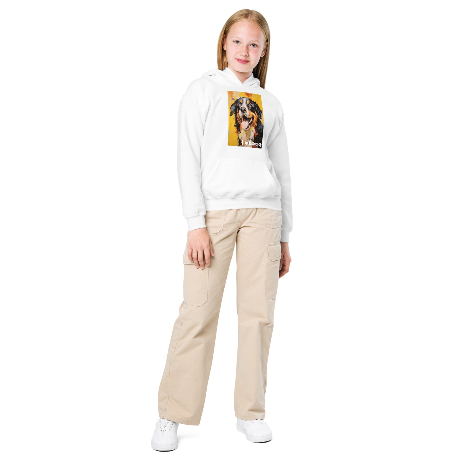 Youth heavy blend hoodie- I ❤ Dogs - Bernese Mountain Dog