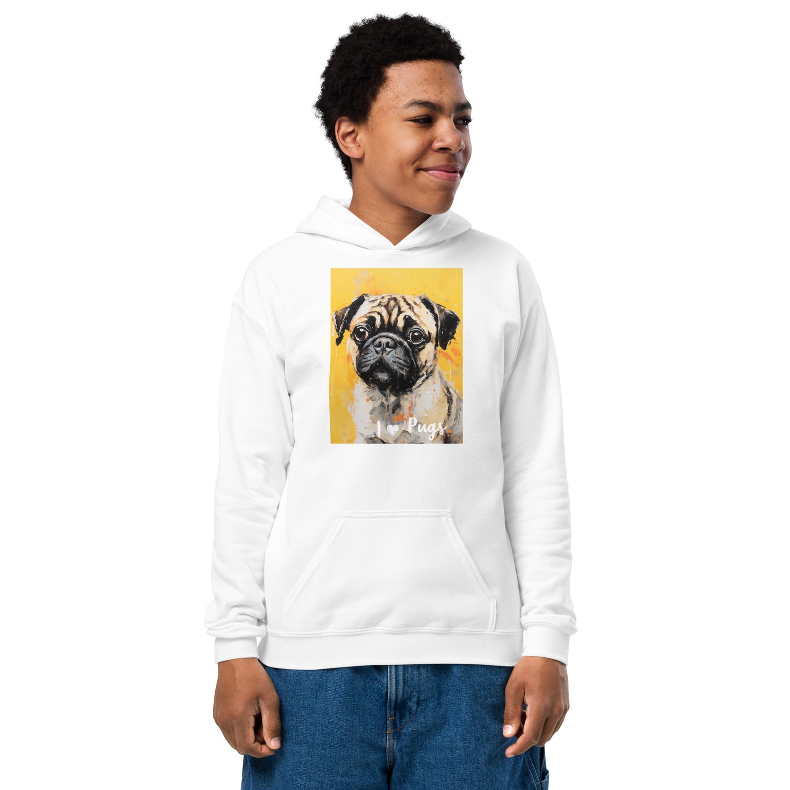 Youth heavy blend hoodie- I ❤ Dogs - Pug