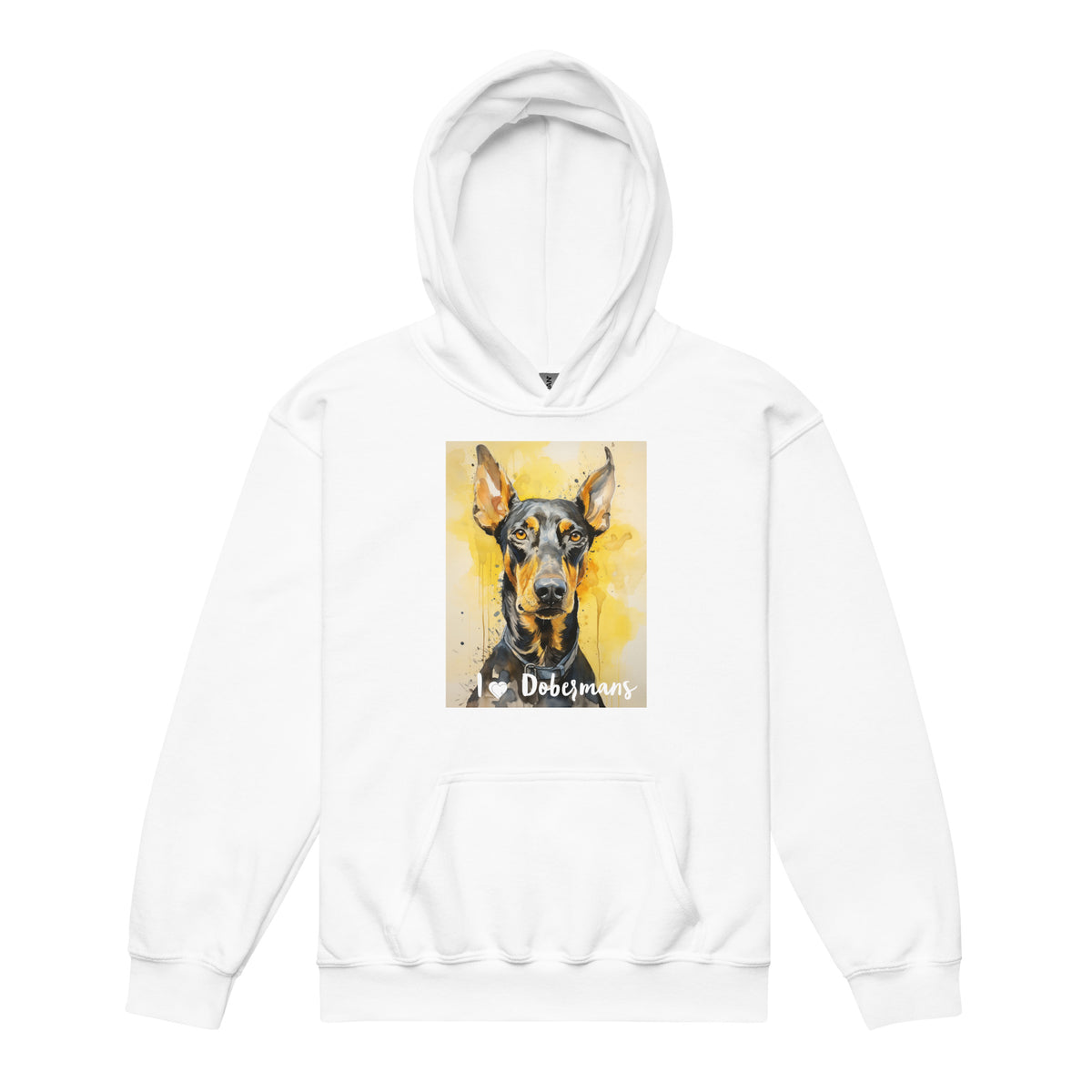 Youth heavy blend hoodie- I ❤ Dogs - Doberman Pinscher