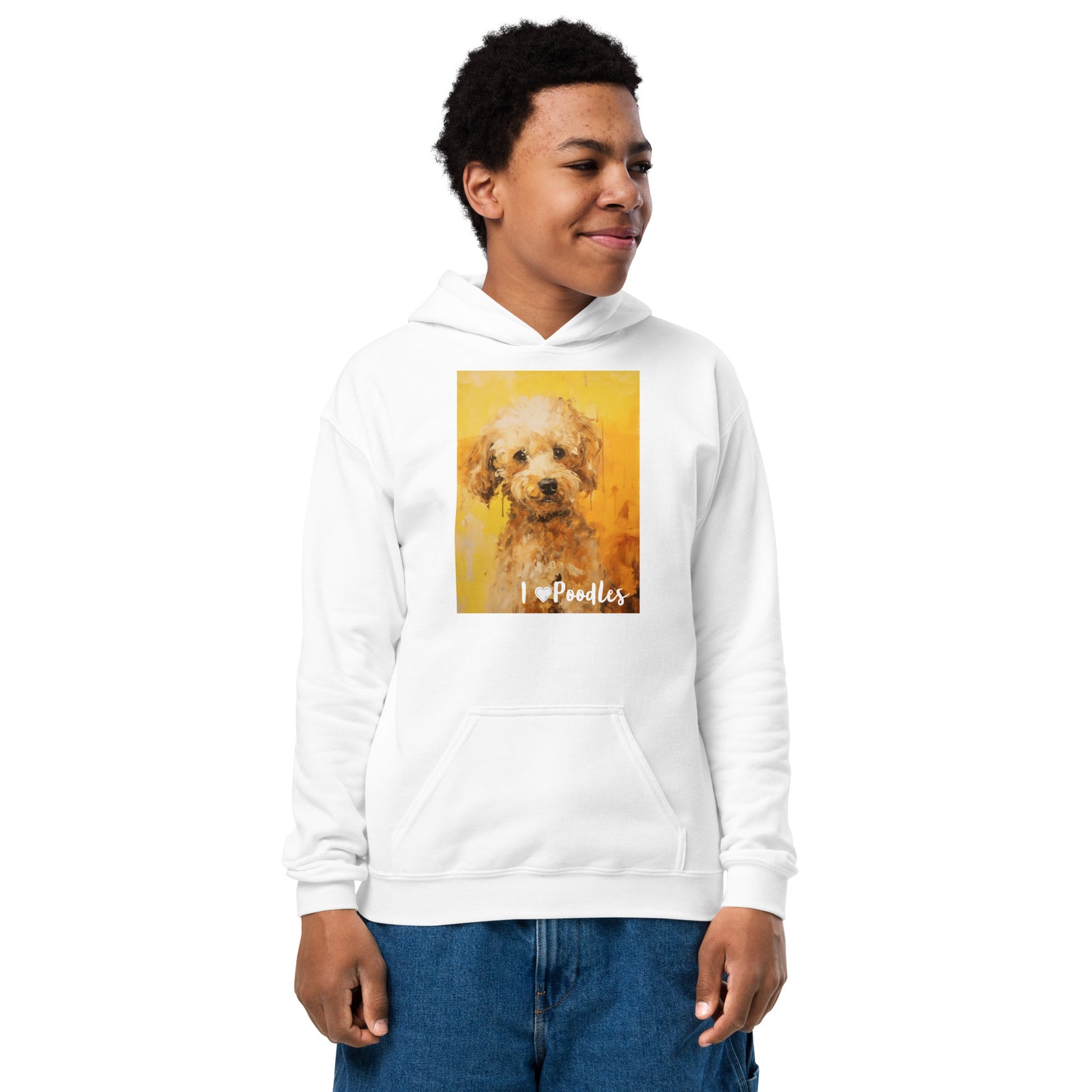 Youth heavy blend hoodie- I ❤ Dogs - Poodle